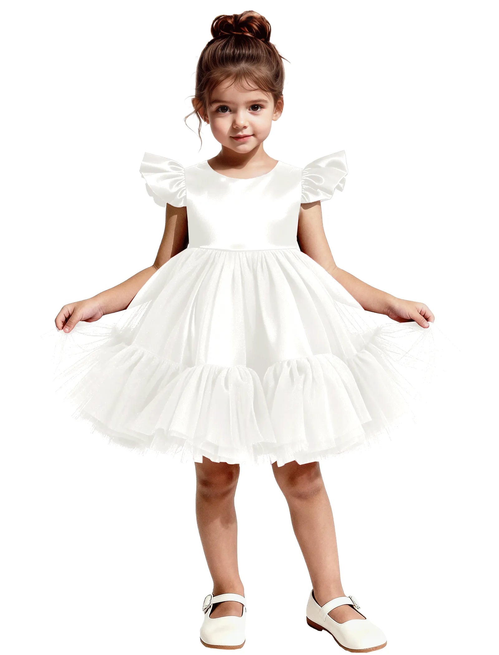 Puff Sleeve Satin Tulle Party Dress for Girls