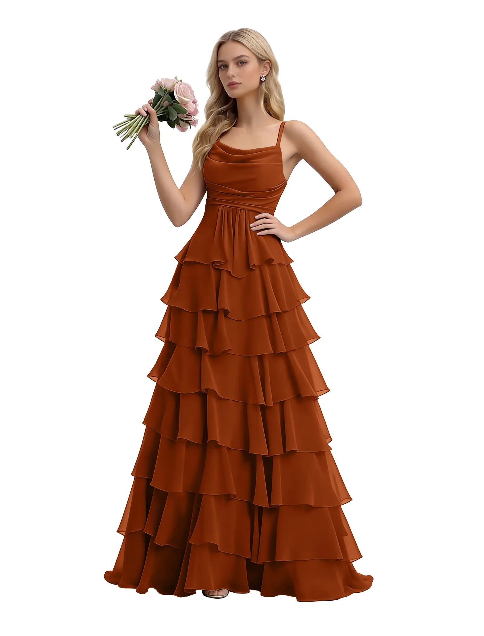 Spaghetti Strap Formal Ruffle Maxi Gown