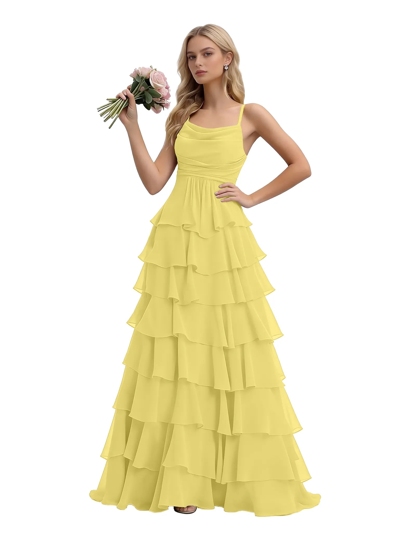 Spaghetti Strap Formal Ruffle Maxi Gown