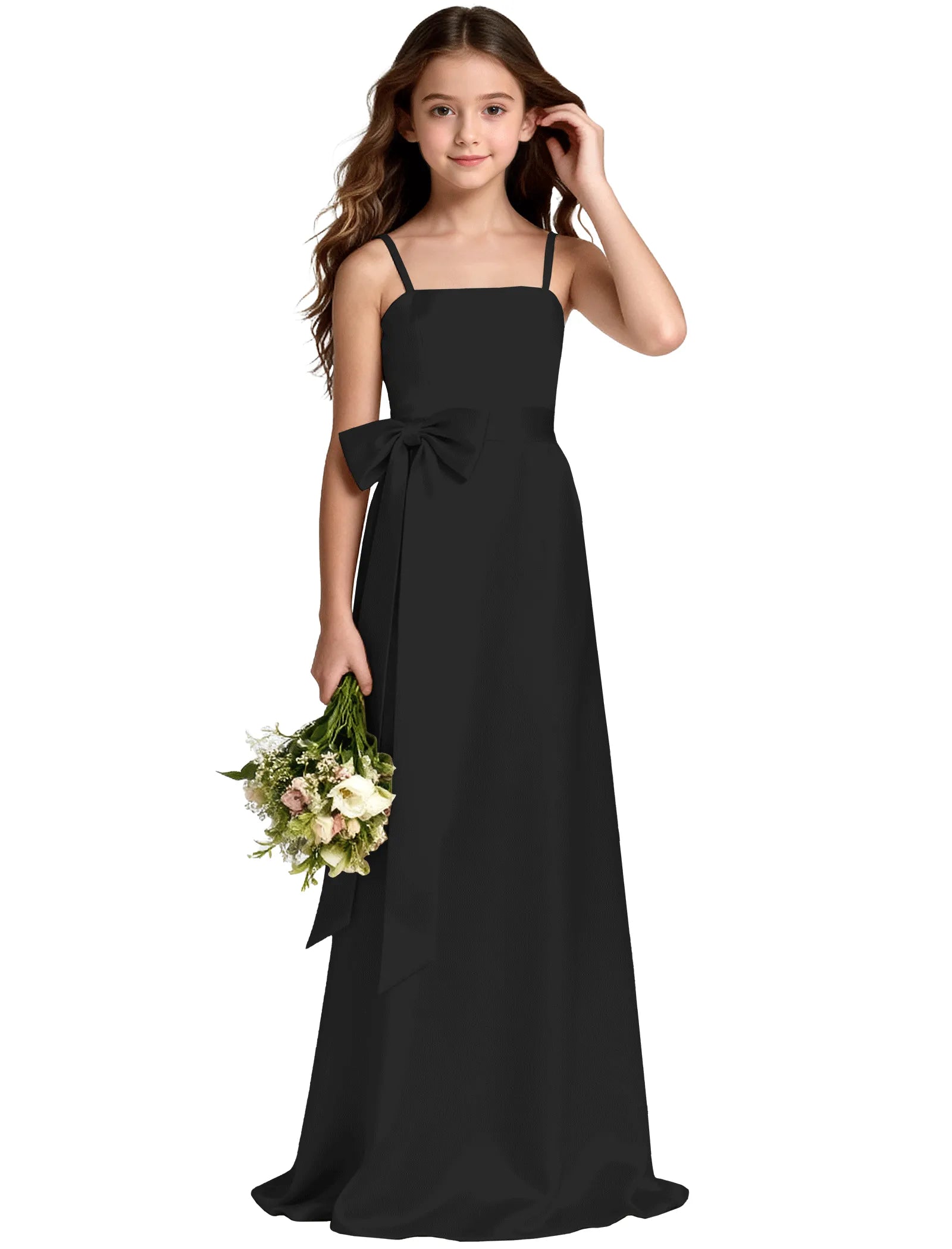 Girls Satin Spaghetti Strap Flower Girl Dress