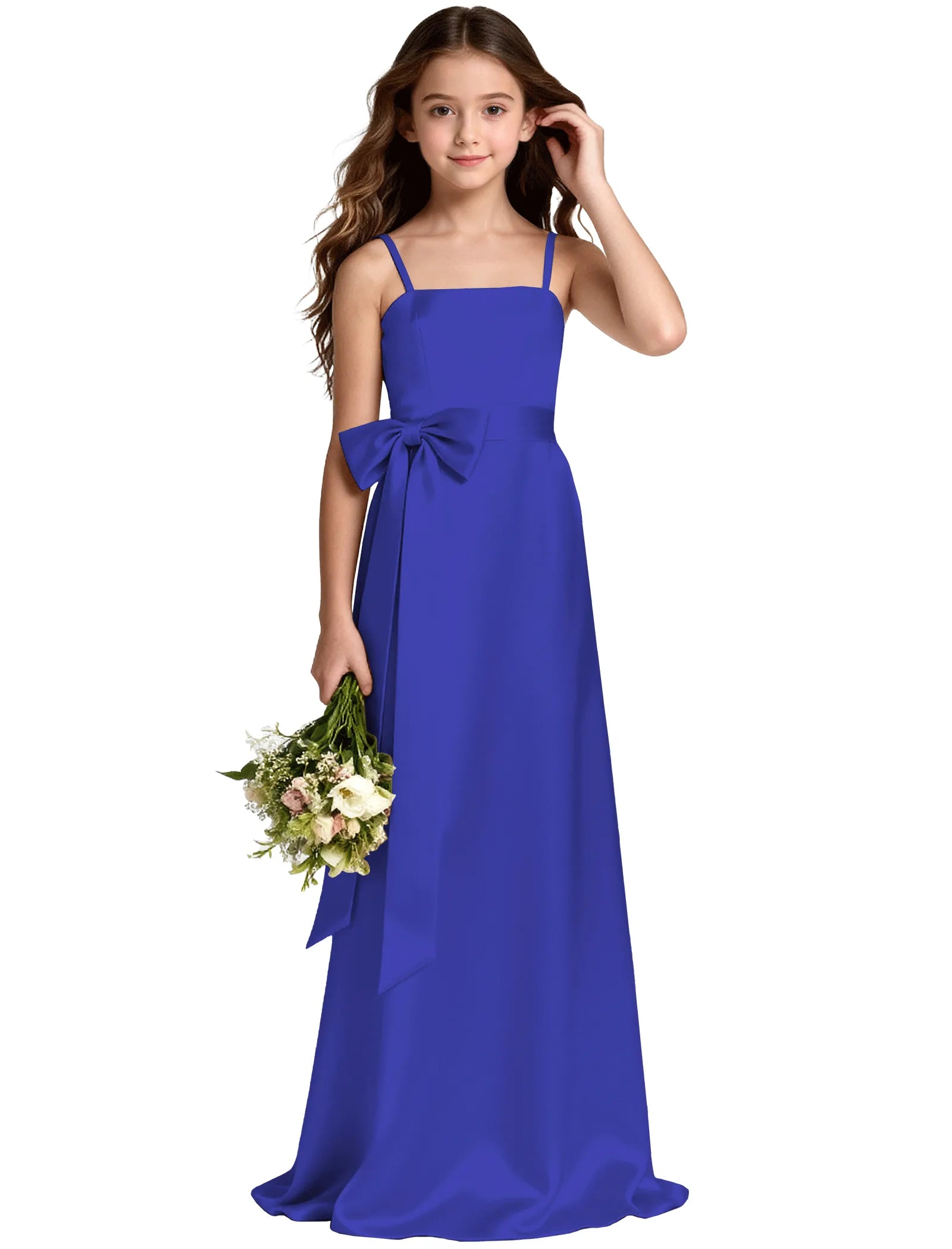 Girls Satin Spaghetti Strap Flower Girl Dress