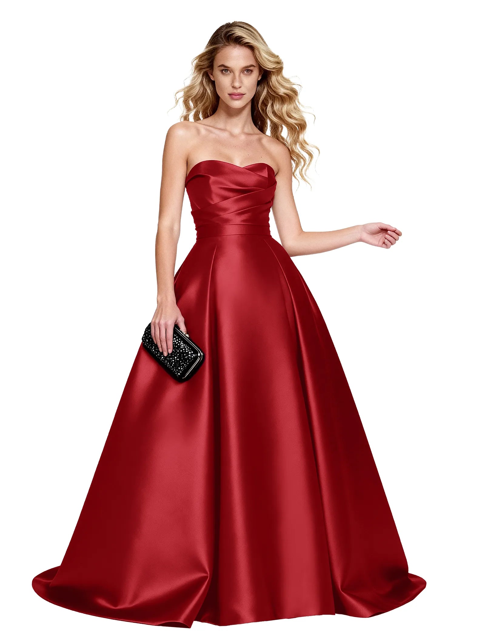 Strapless Satin Ball Gown with Corset Back