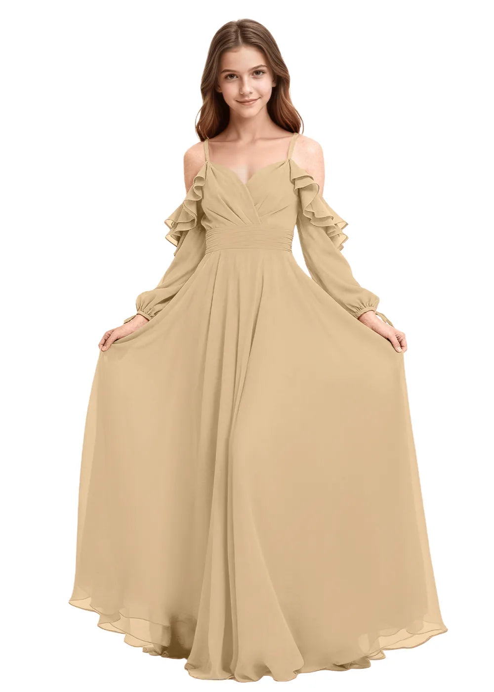 Elegant Ruffle Sleeve Chiffon Junior Bridesmaid Dress