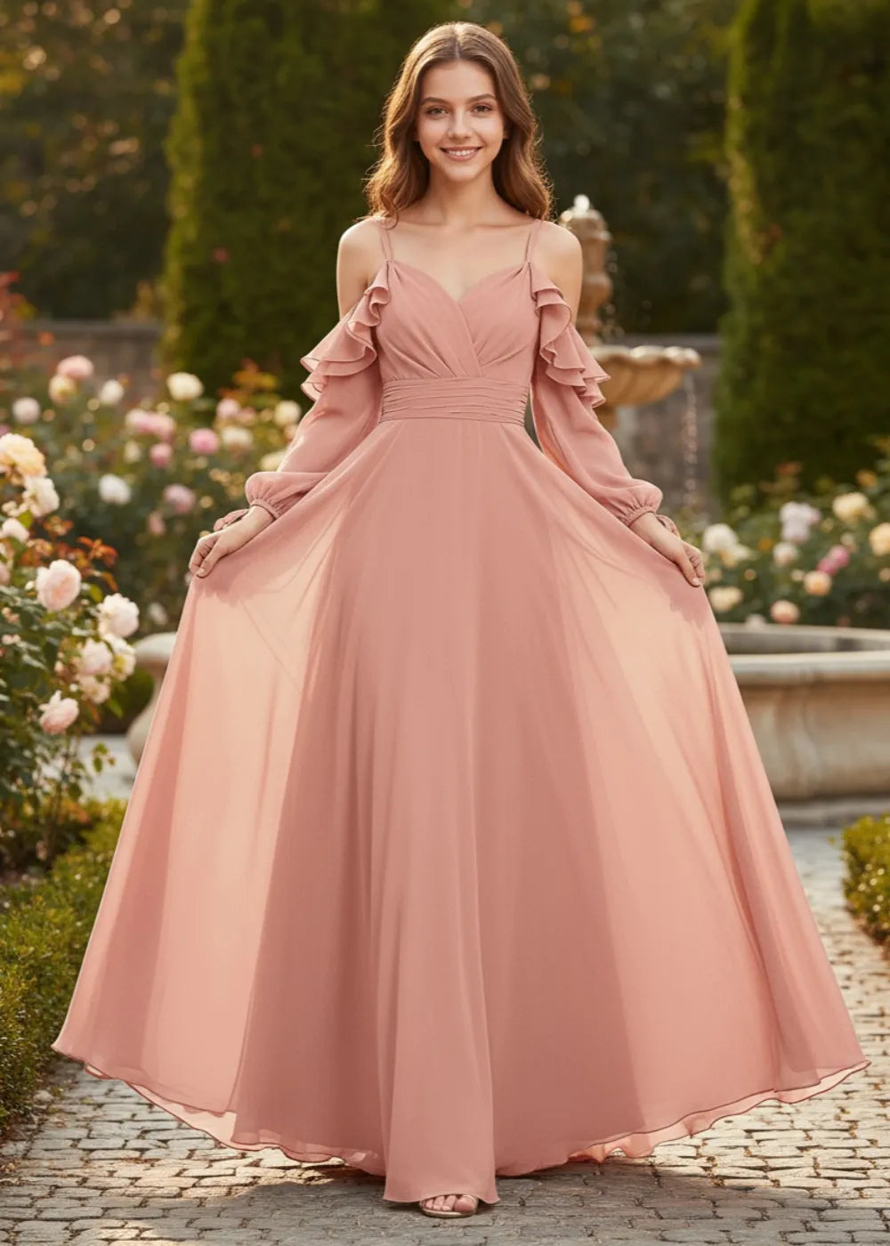 Elegant Ruffle Sleeve Chiffon Junior Bridesmaid Dress