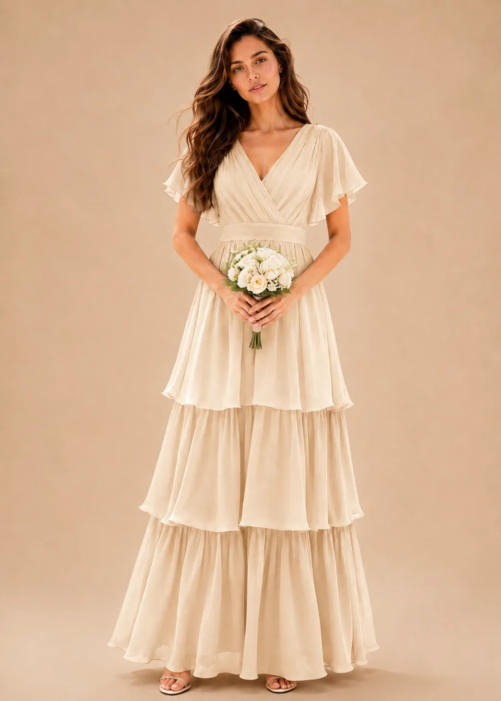 Aura Lace-Up Back Chiffon Wedding Guest Dress