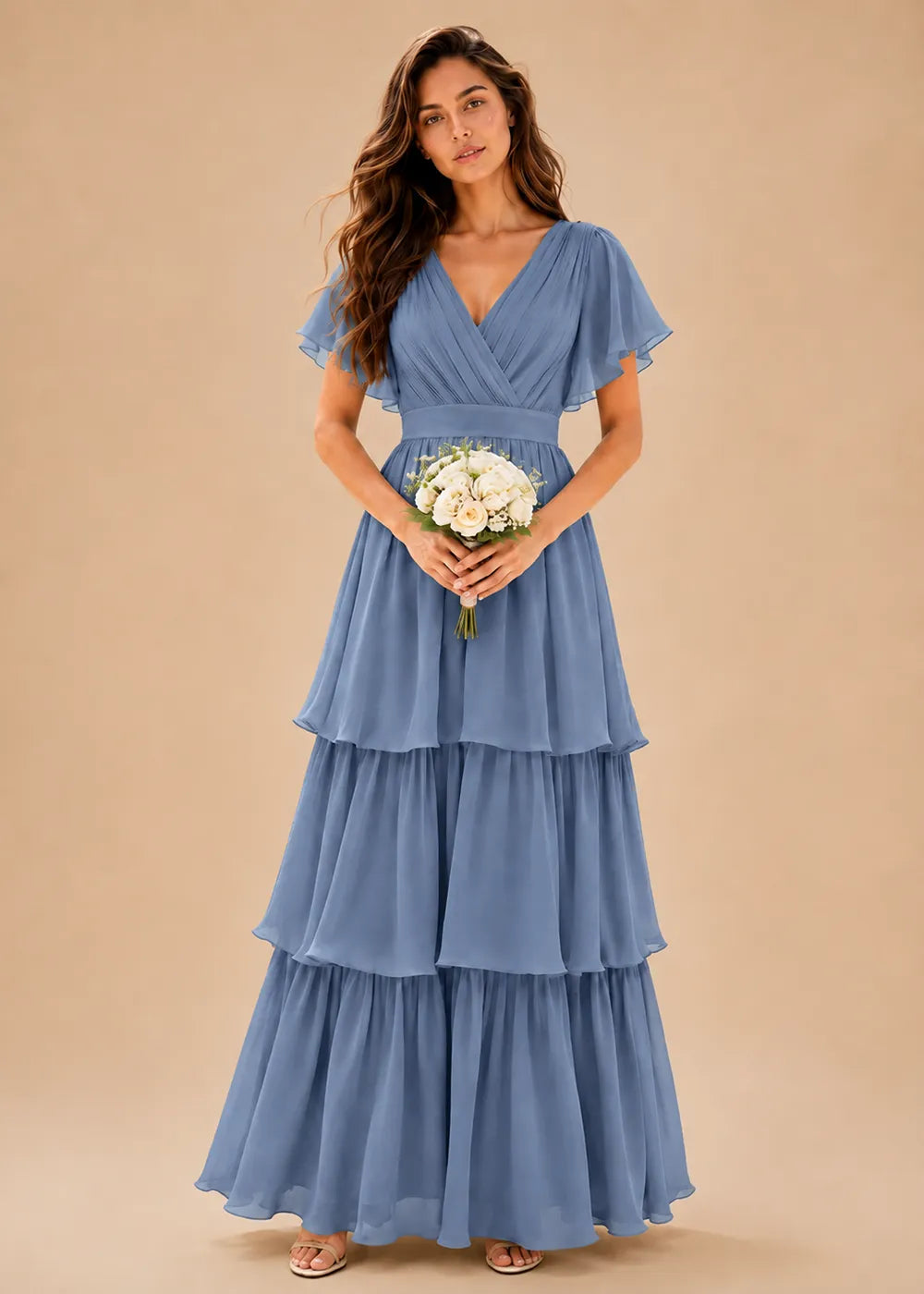 Aura Lace-Up Back Chiffon Wedding Guest Dress