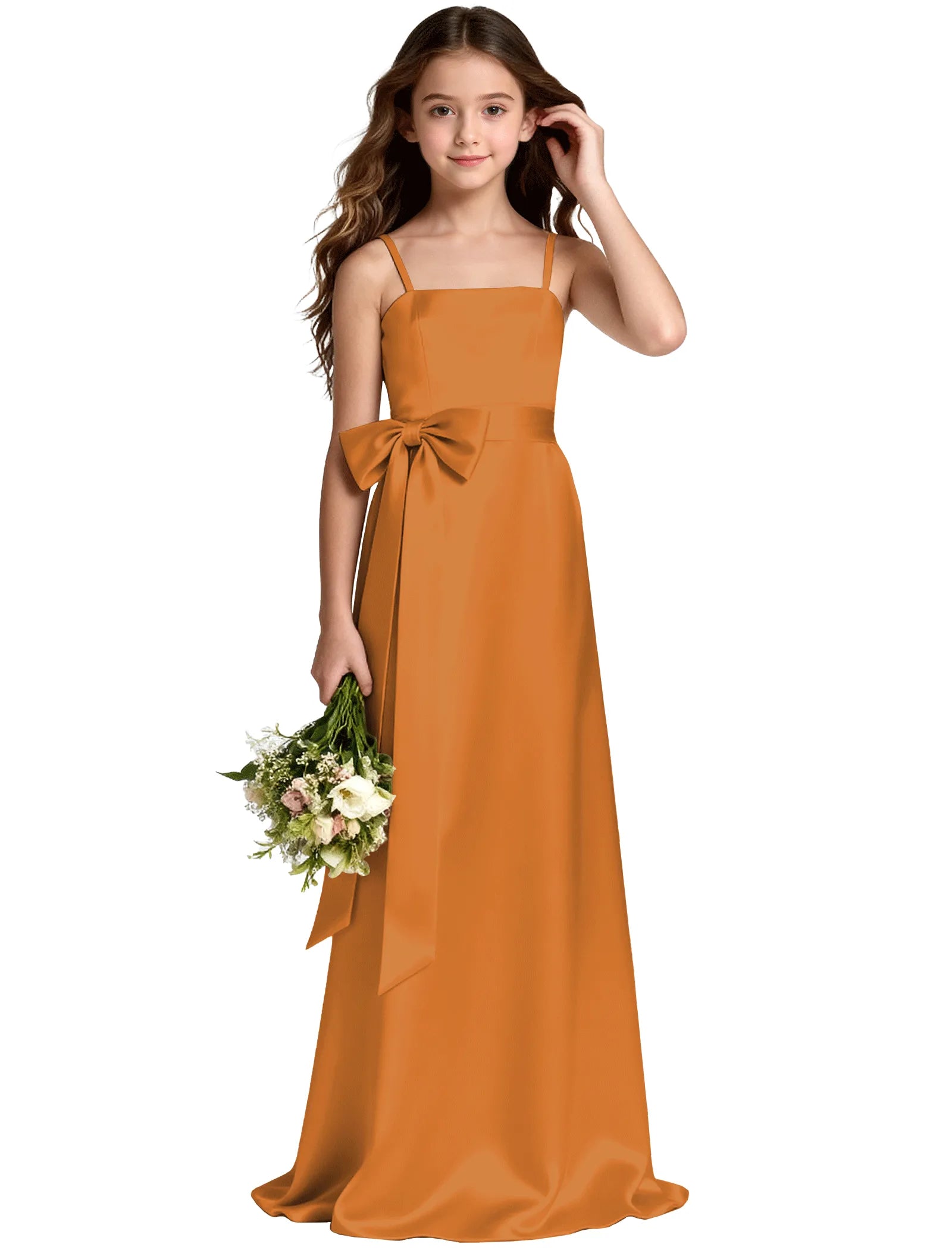 Girls Satin Spaghetti Strap Flower Girl Dress