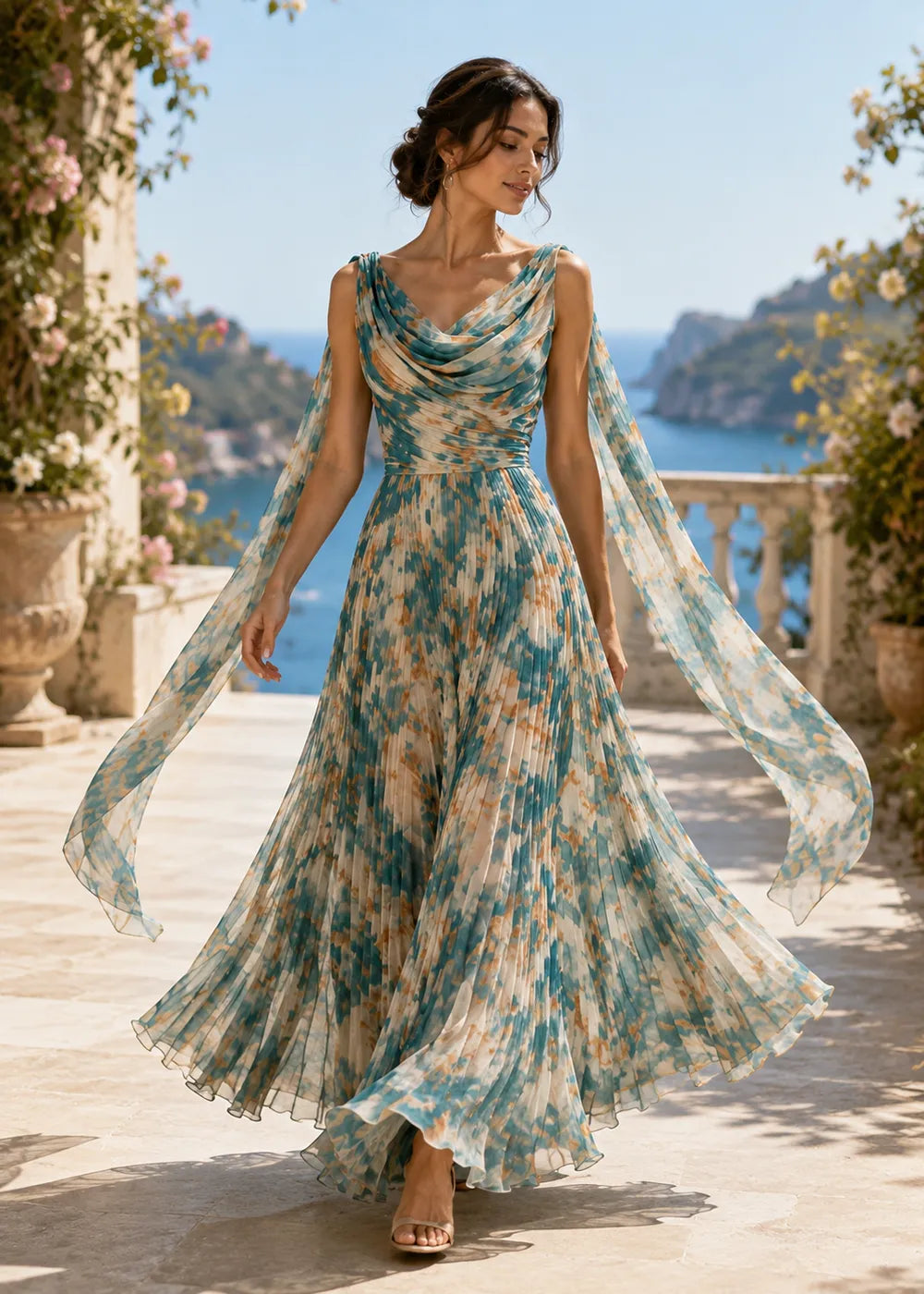 Romantic Cowl Neck Floral Maxi Dress