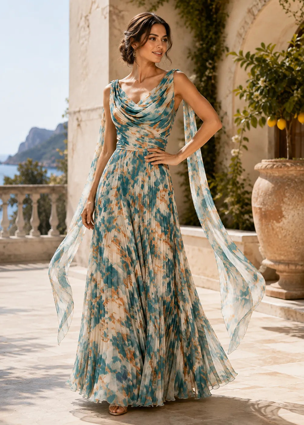 Romantic Cowl Neck Floral Maxi Dress