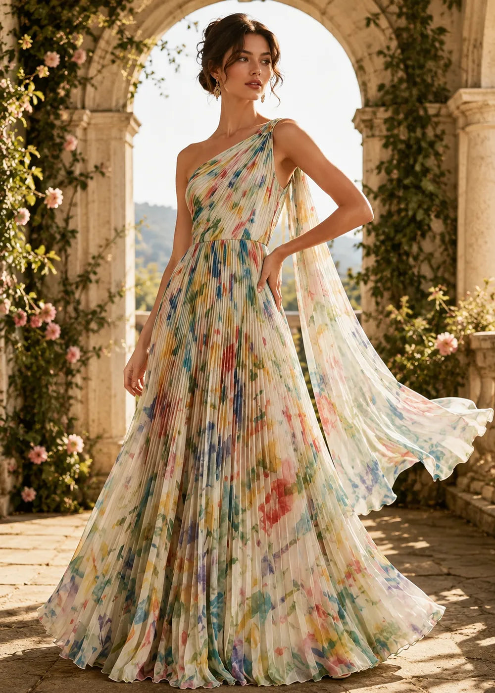 Ethereal One Shoulder Floral Formal Dress