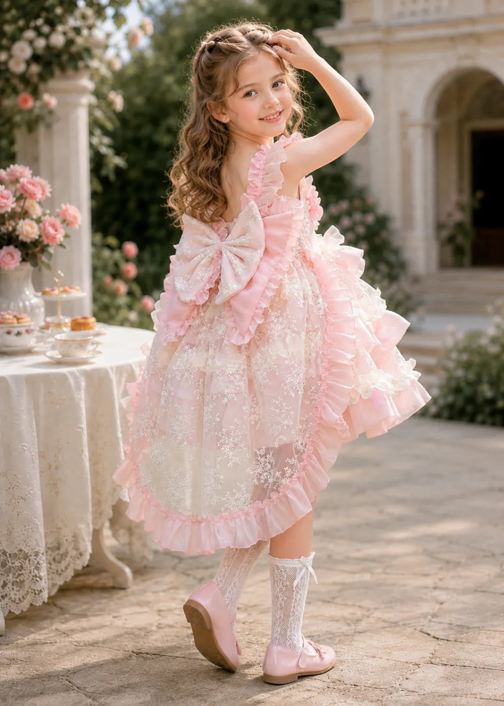 Romantic Floral Ruffle Flower Girl Dress