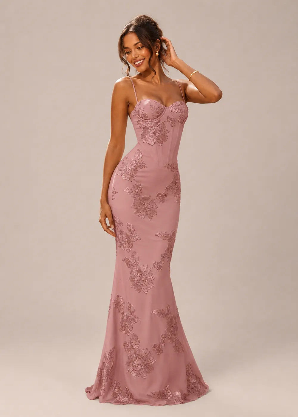 Elegant Floral Appliqué Mermaid Formal Dress