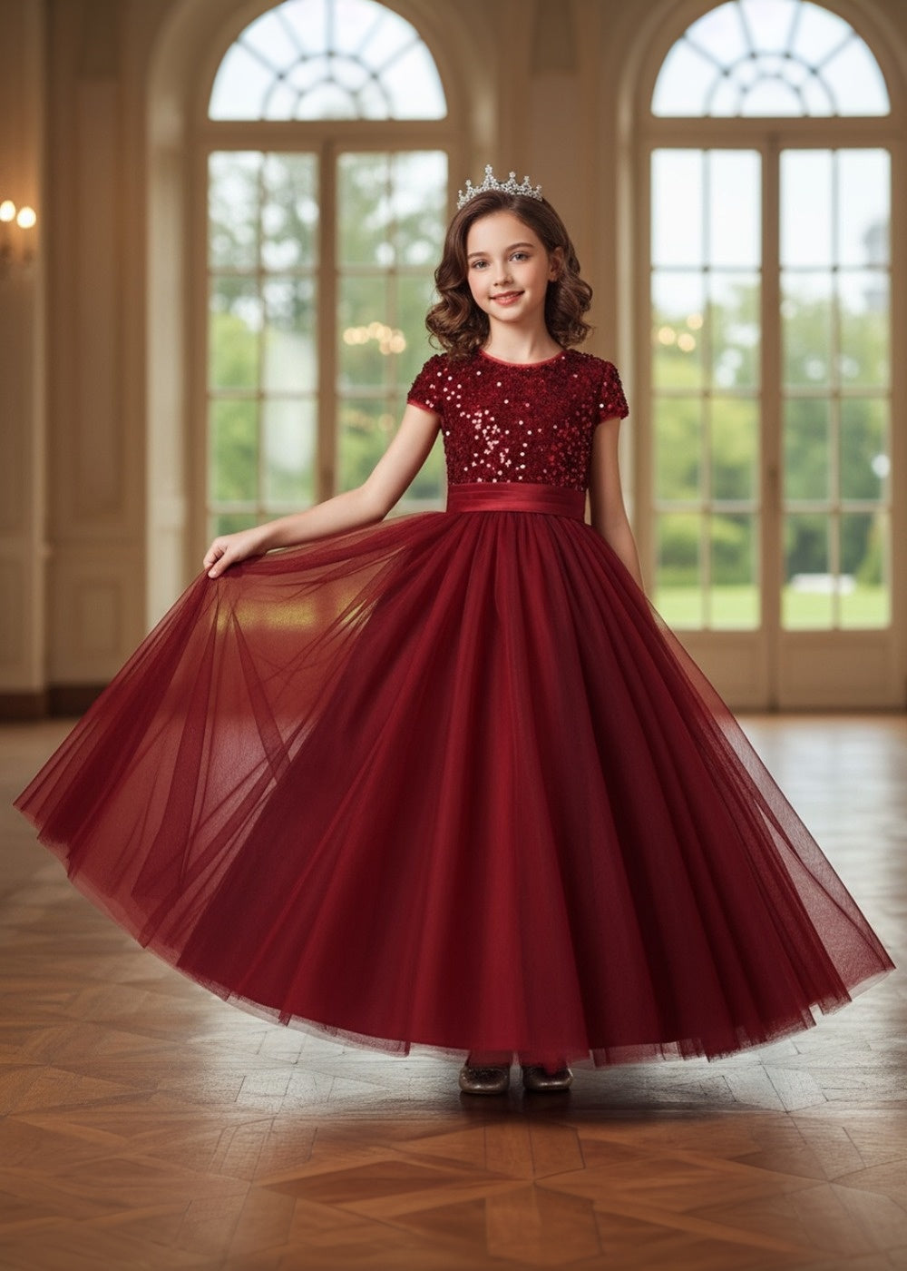 Burgundy Holiday & Wedding Sequin Princess Dress