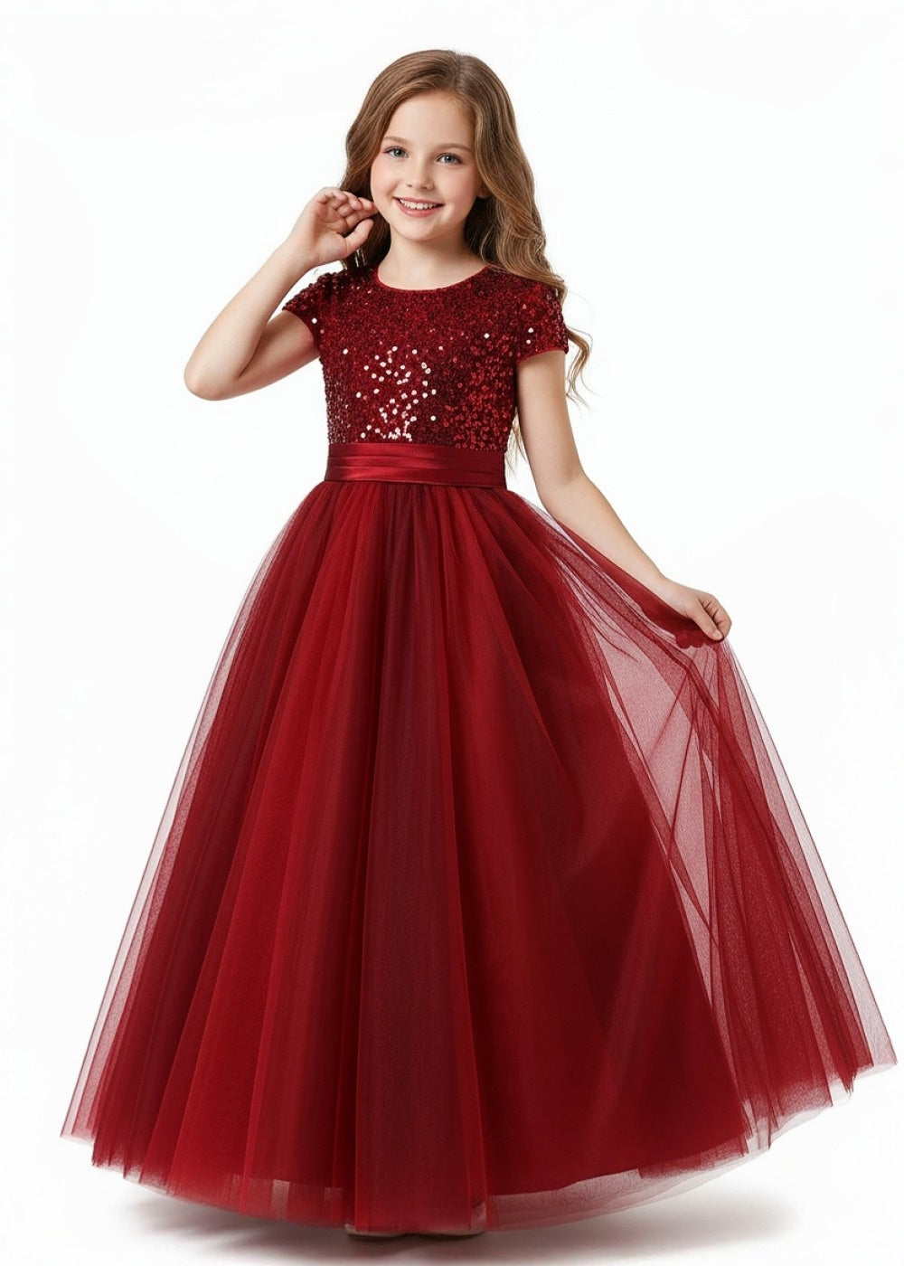 Burgundy Holiday & Wedding Sequin Princess Dress