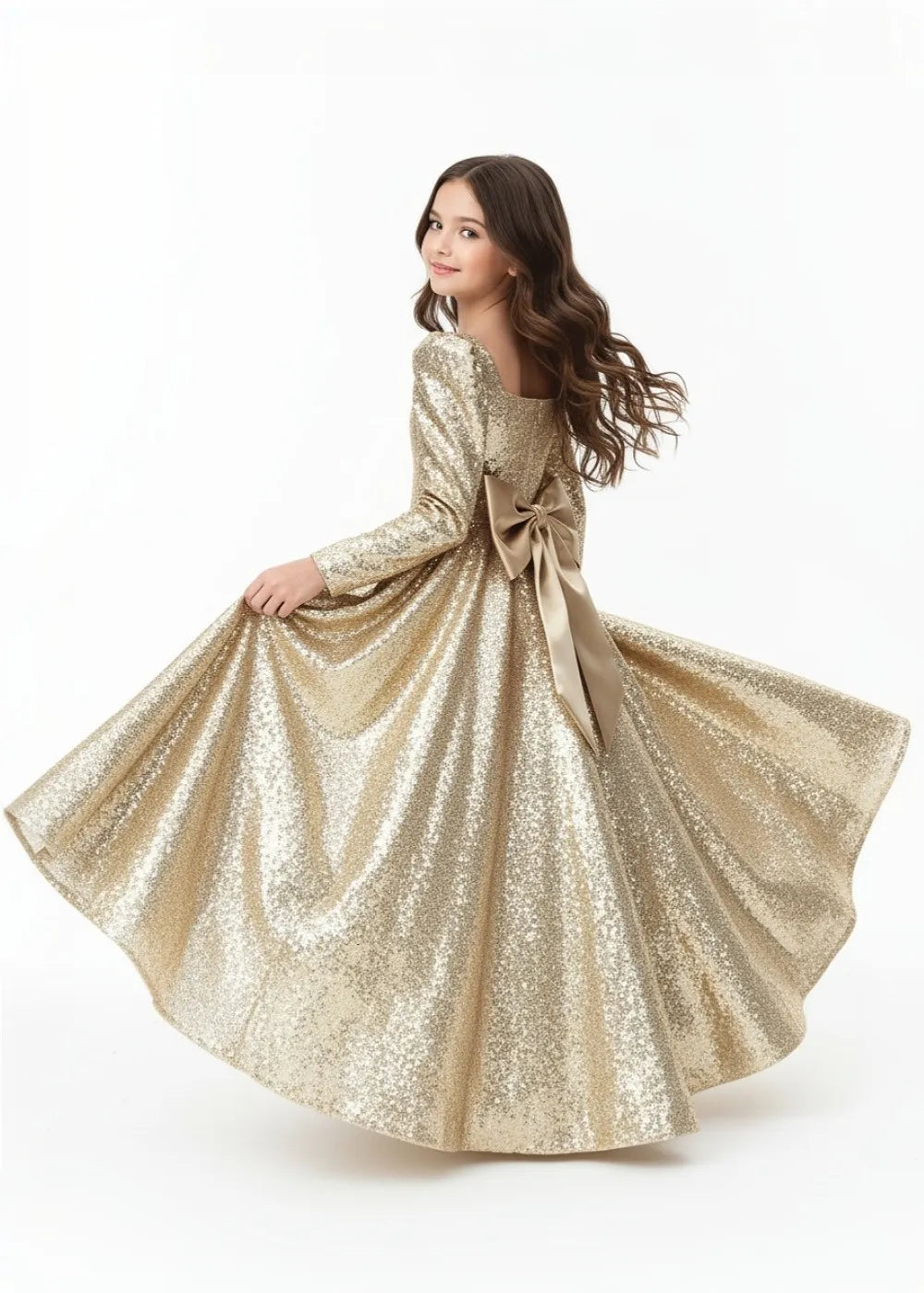 Royal Gold Sparkle Long Sleeve Princess Gown