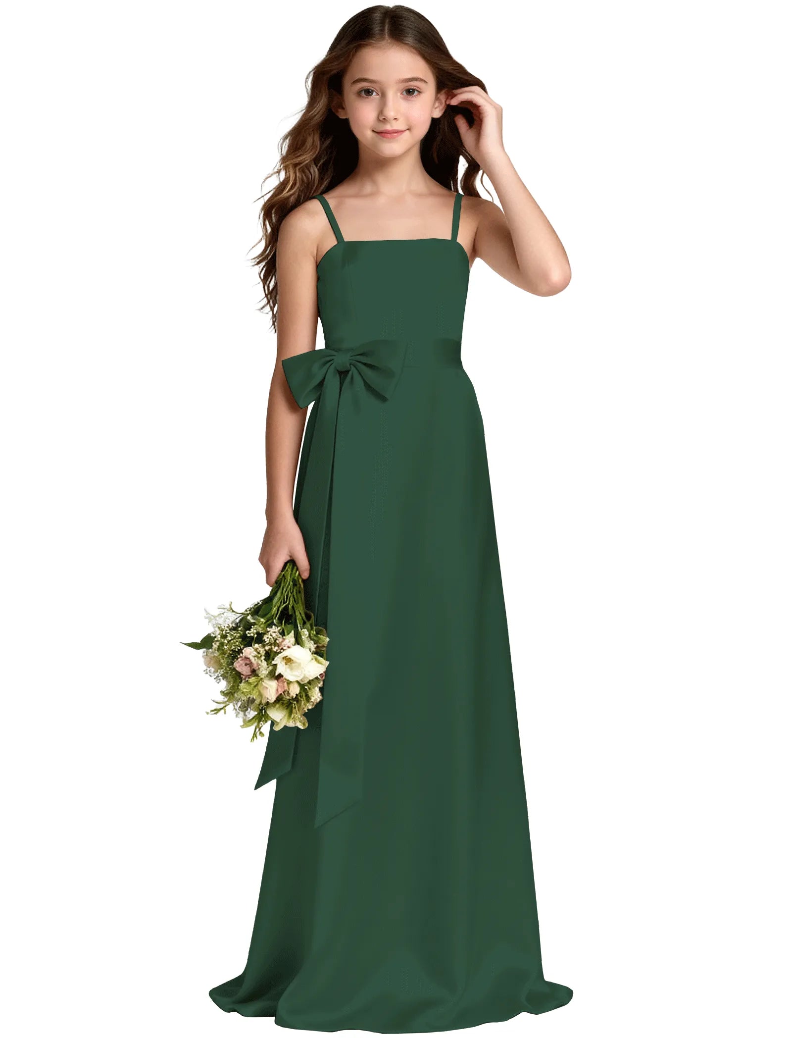 Girls Satin Spaghetti Strap Flower Girl Dress