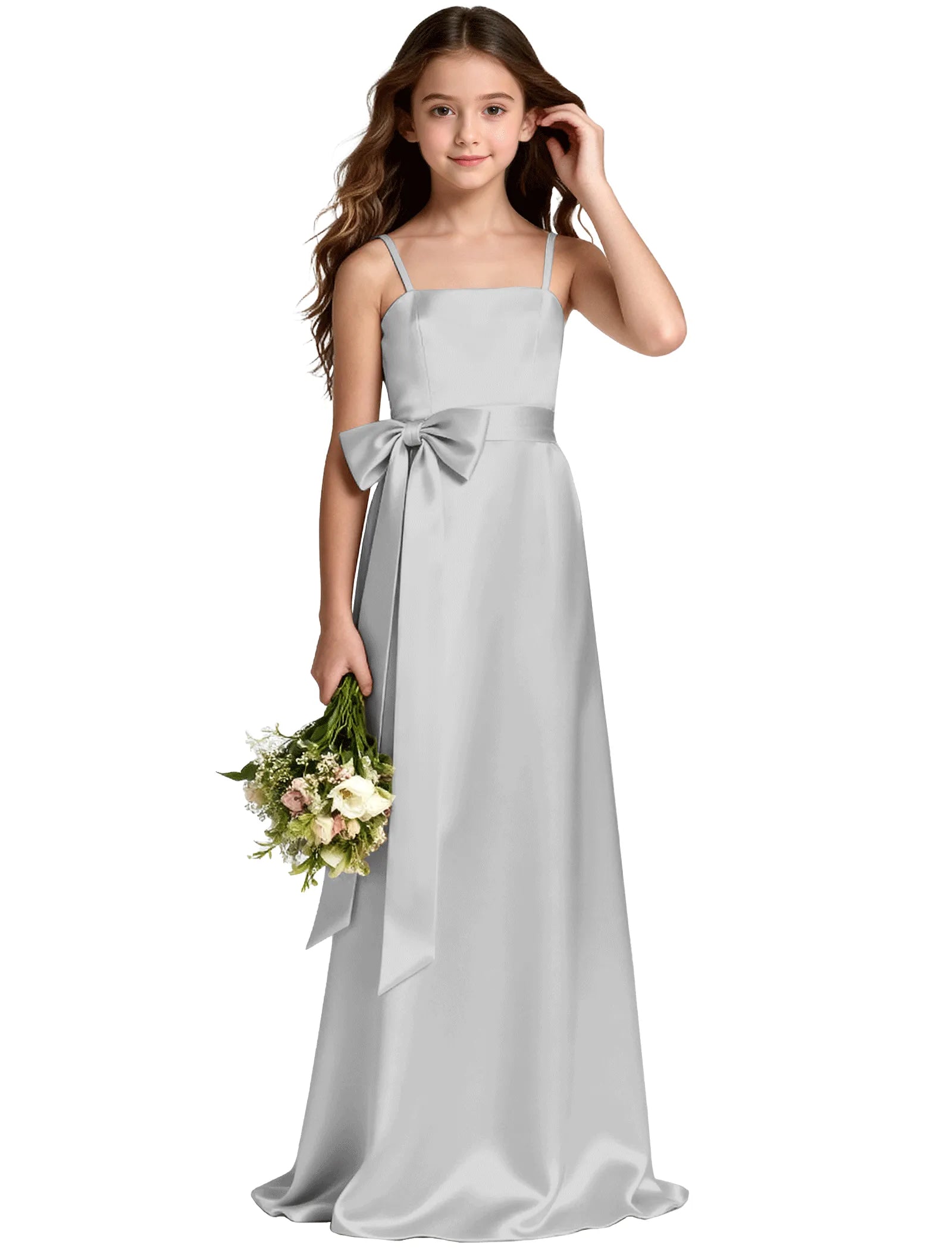 Girls Satin Spaghetti Strap Flower Girl Dress