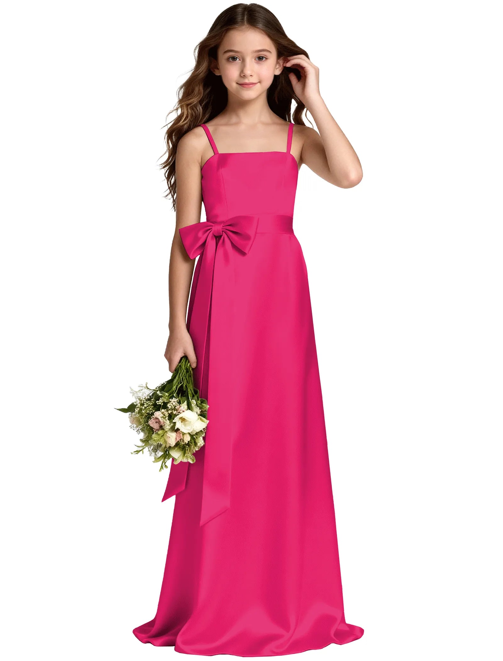Girls Satin Spaghetti Strap Flower Girl Dress