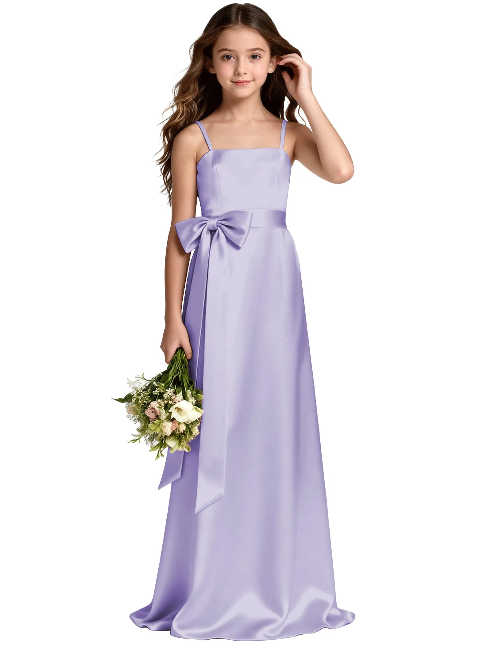 Girls Satin Spaghetti Strap Flower Girl Dress