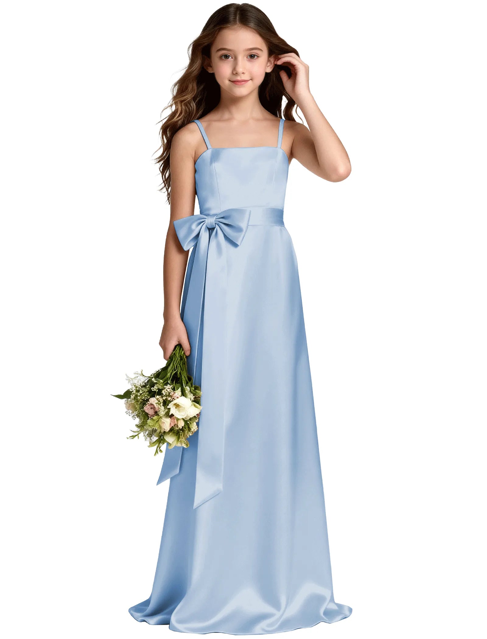 Girls Satin Spaghetti Strap Flower Girl Dress