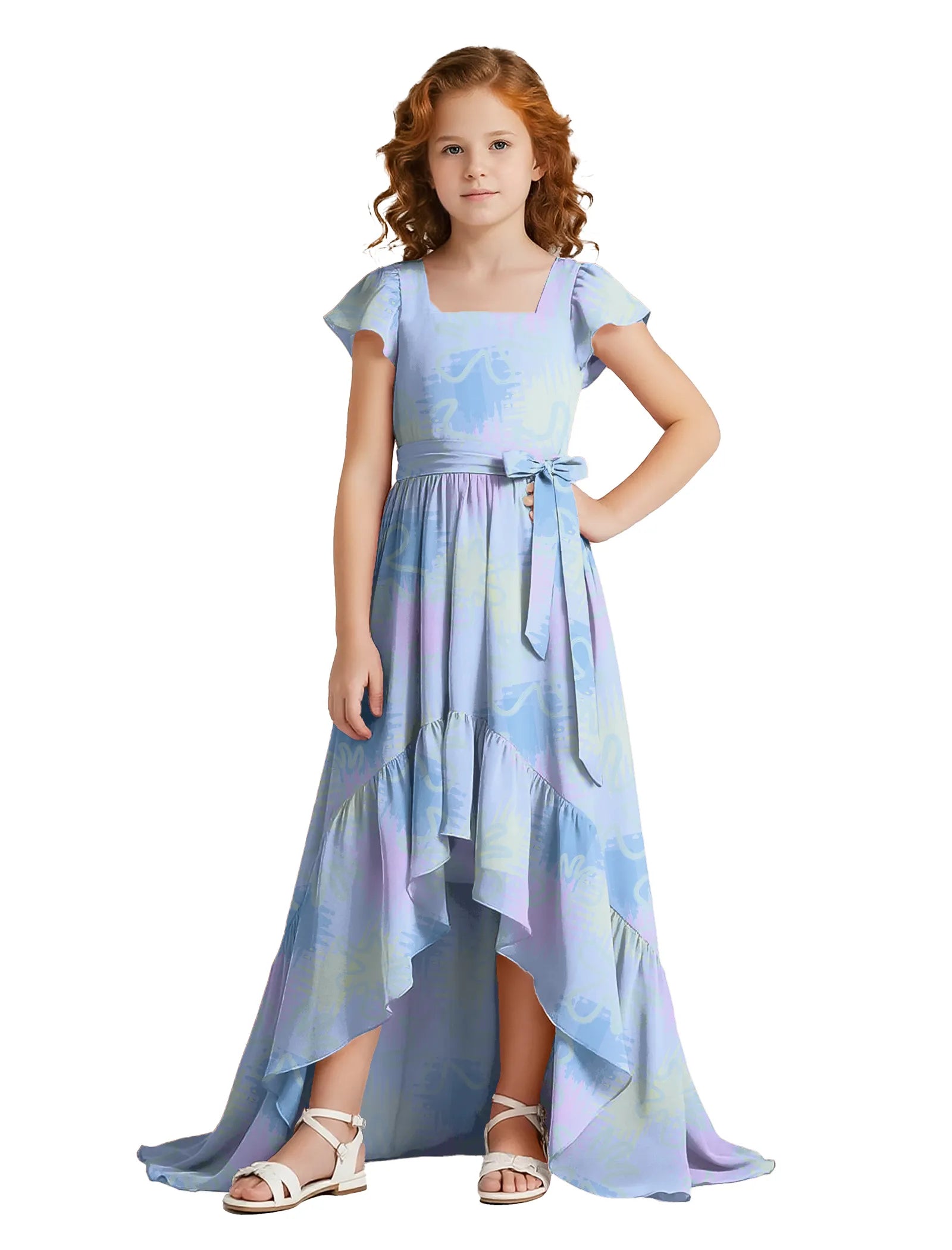 Garden Grace Puff Sleeve Junior Formal Dress