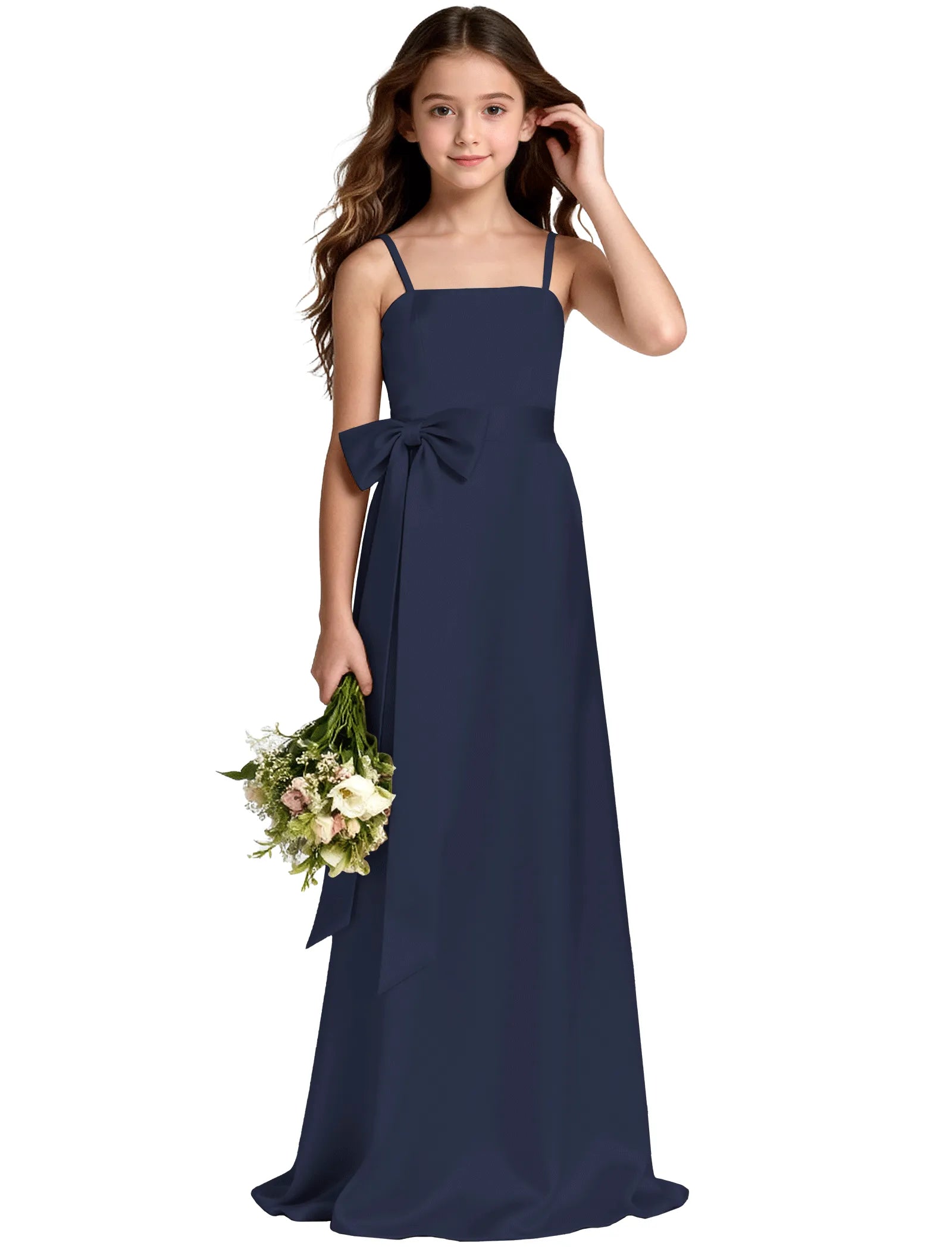 Girls Satin Spaghetti Strap Flower Girl Dress