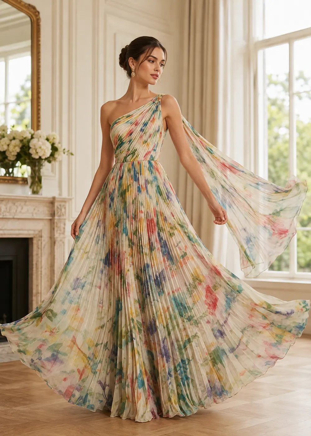 Ethereal One Shoulder Floral Formal Dress