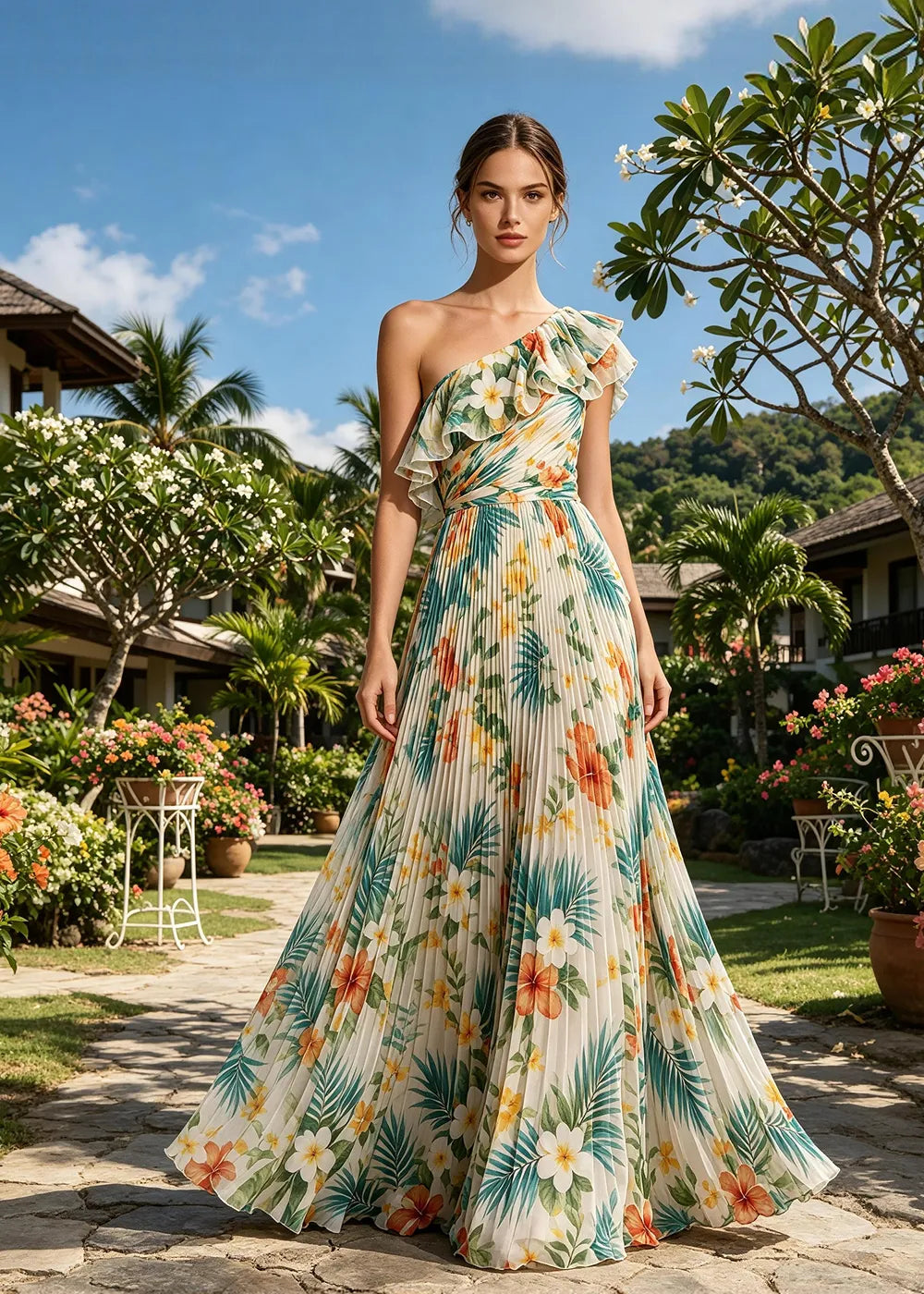 Garden Bloom One Shoulder Maxi Dress