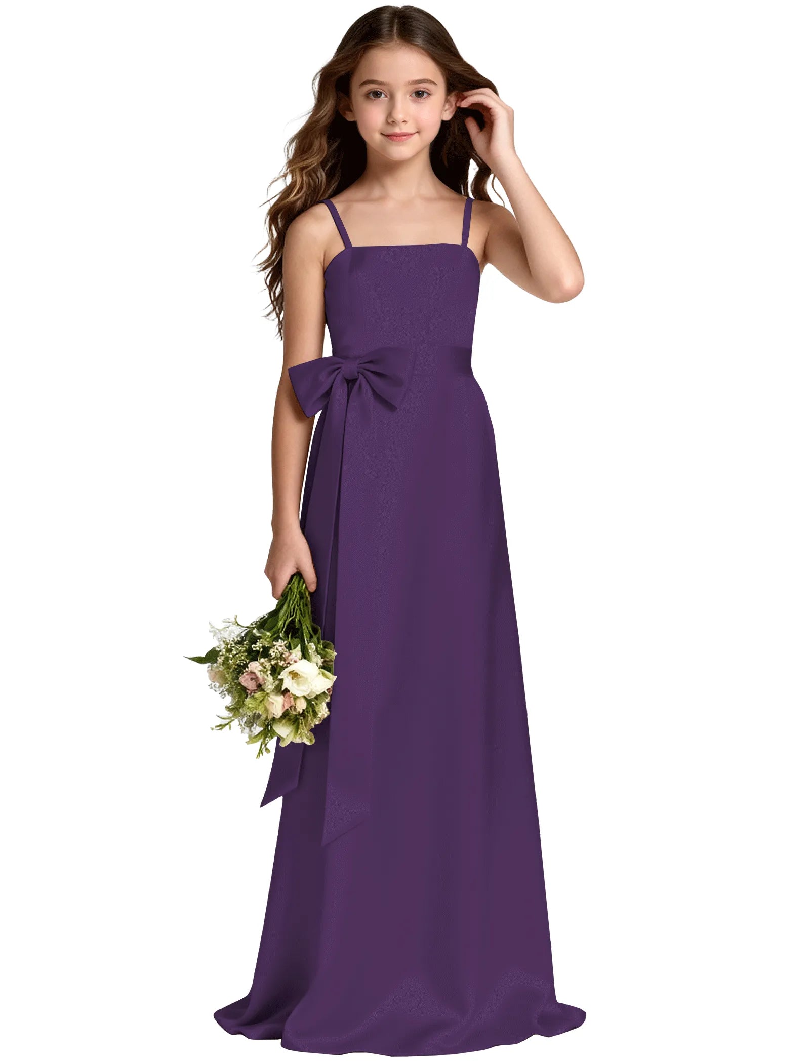 Girls Satin Spaghetti Strap Flower Girl Dress