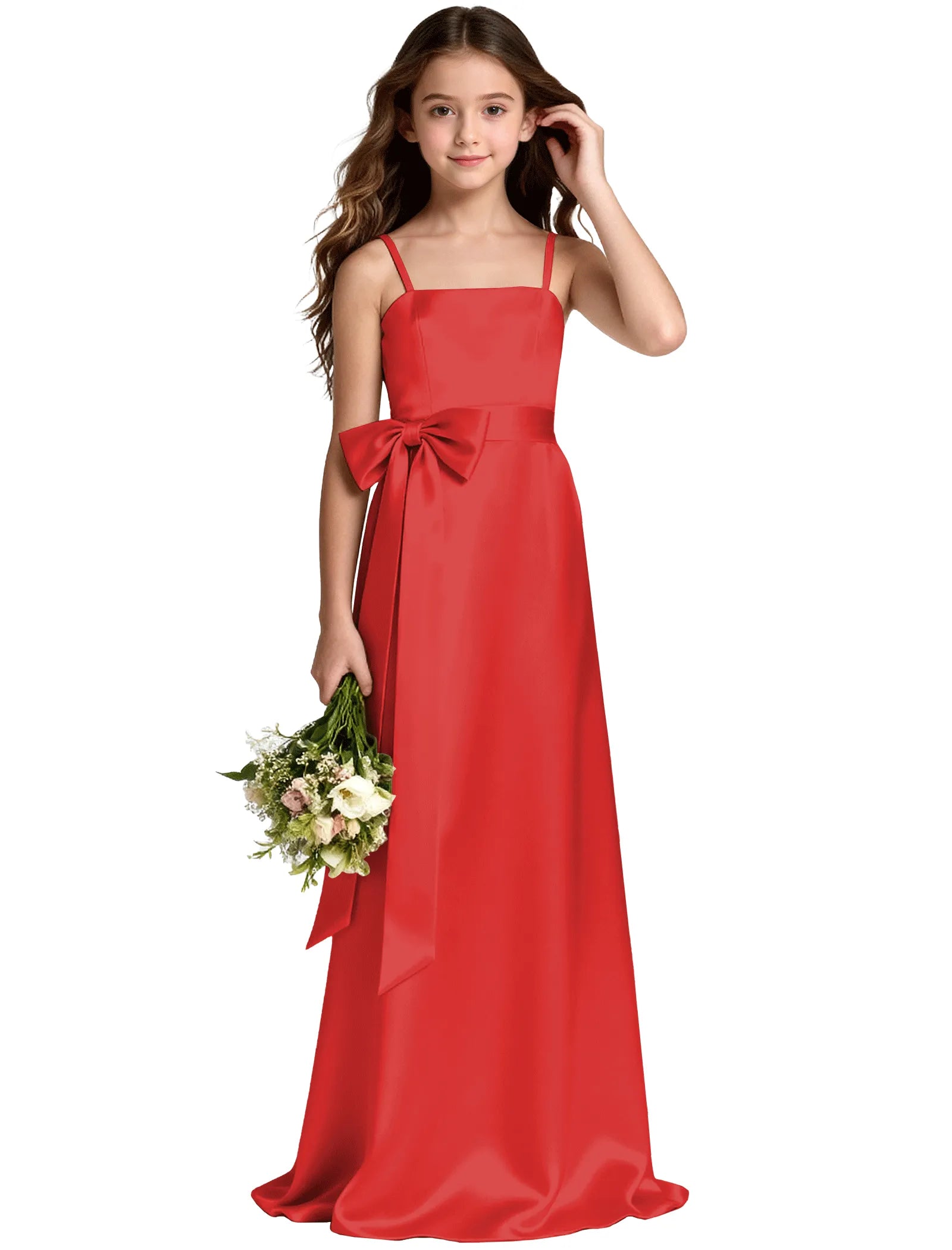 Girls Satin Spaghetti Strap Flower Girl Dress