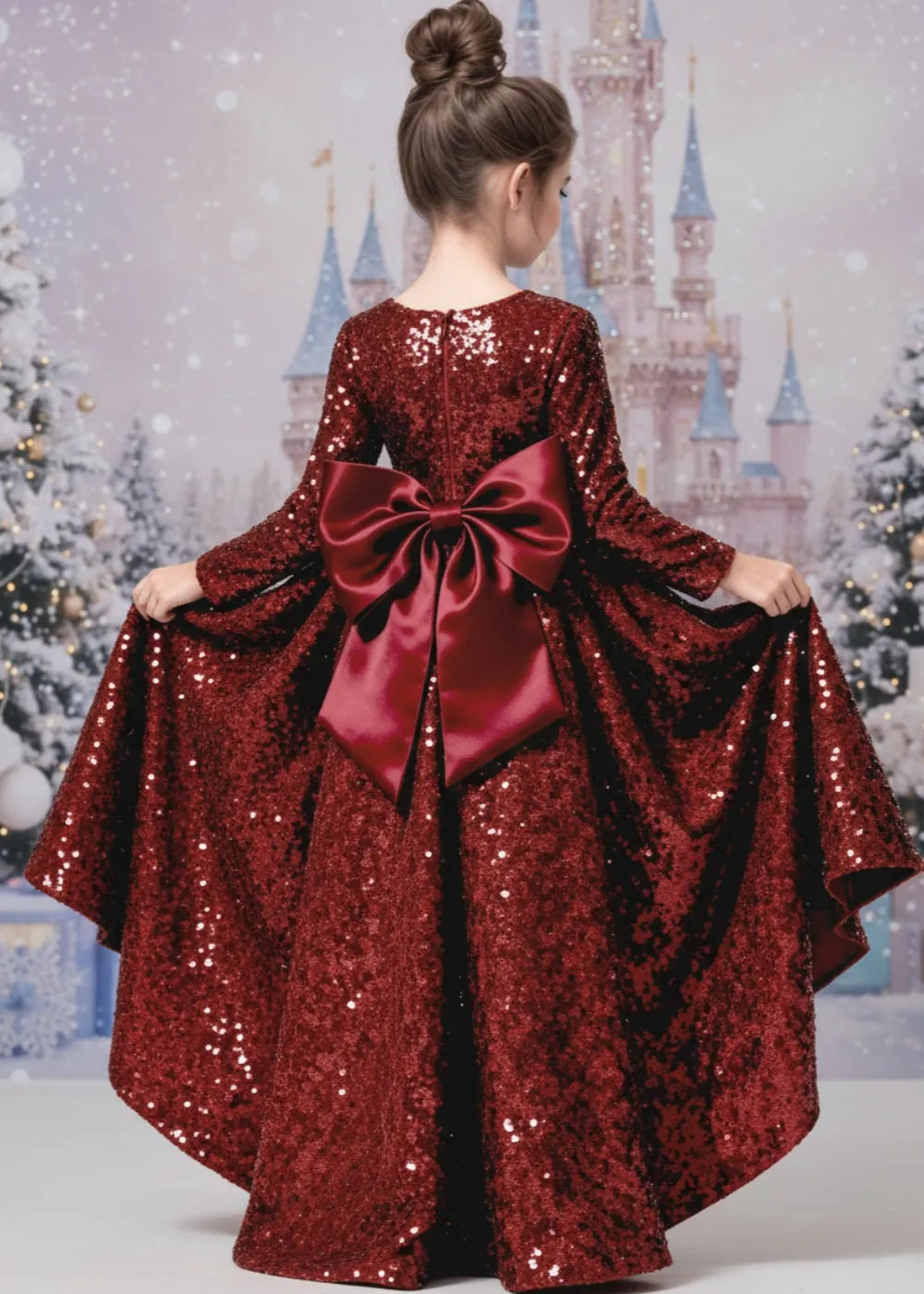 Girls Red Christmas Dress with Sequins