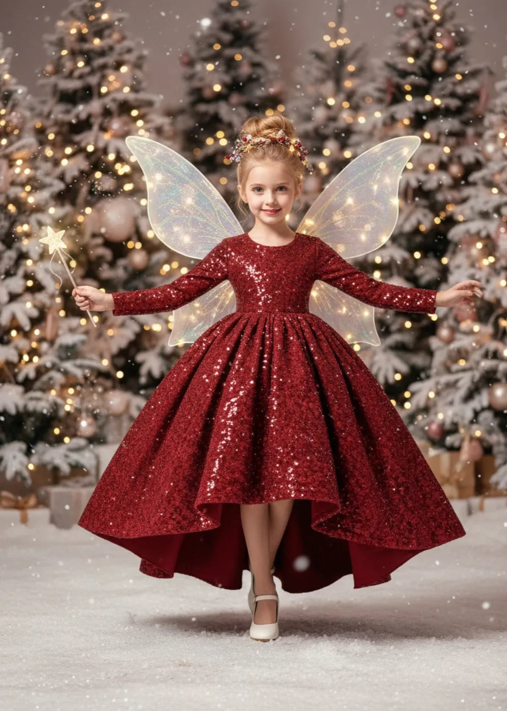 Girls Red Christmas Dress with Sequins