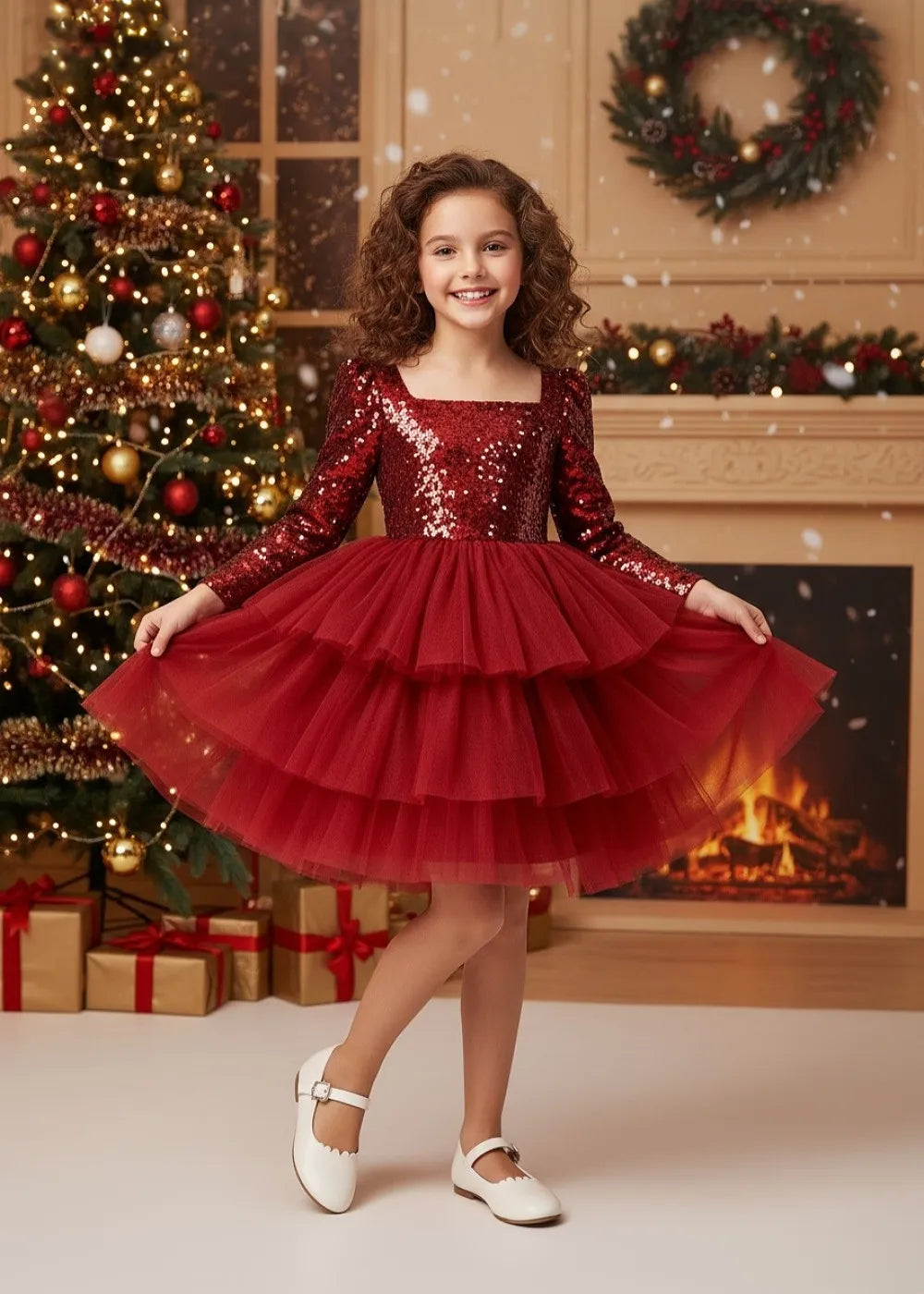 Red Girls Party Dress with Bow