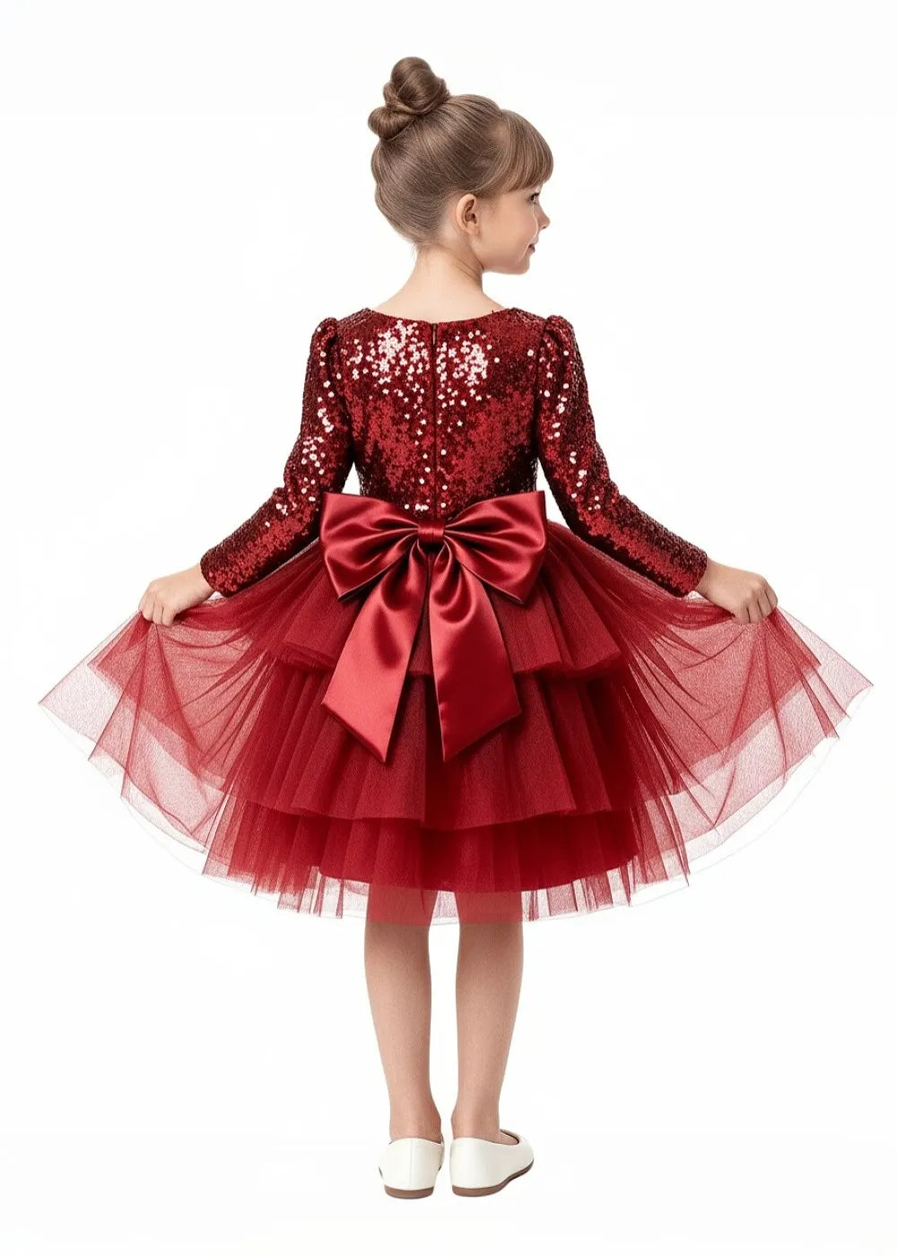 Red Girls Party Dress with Bow