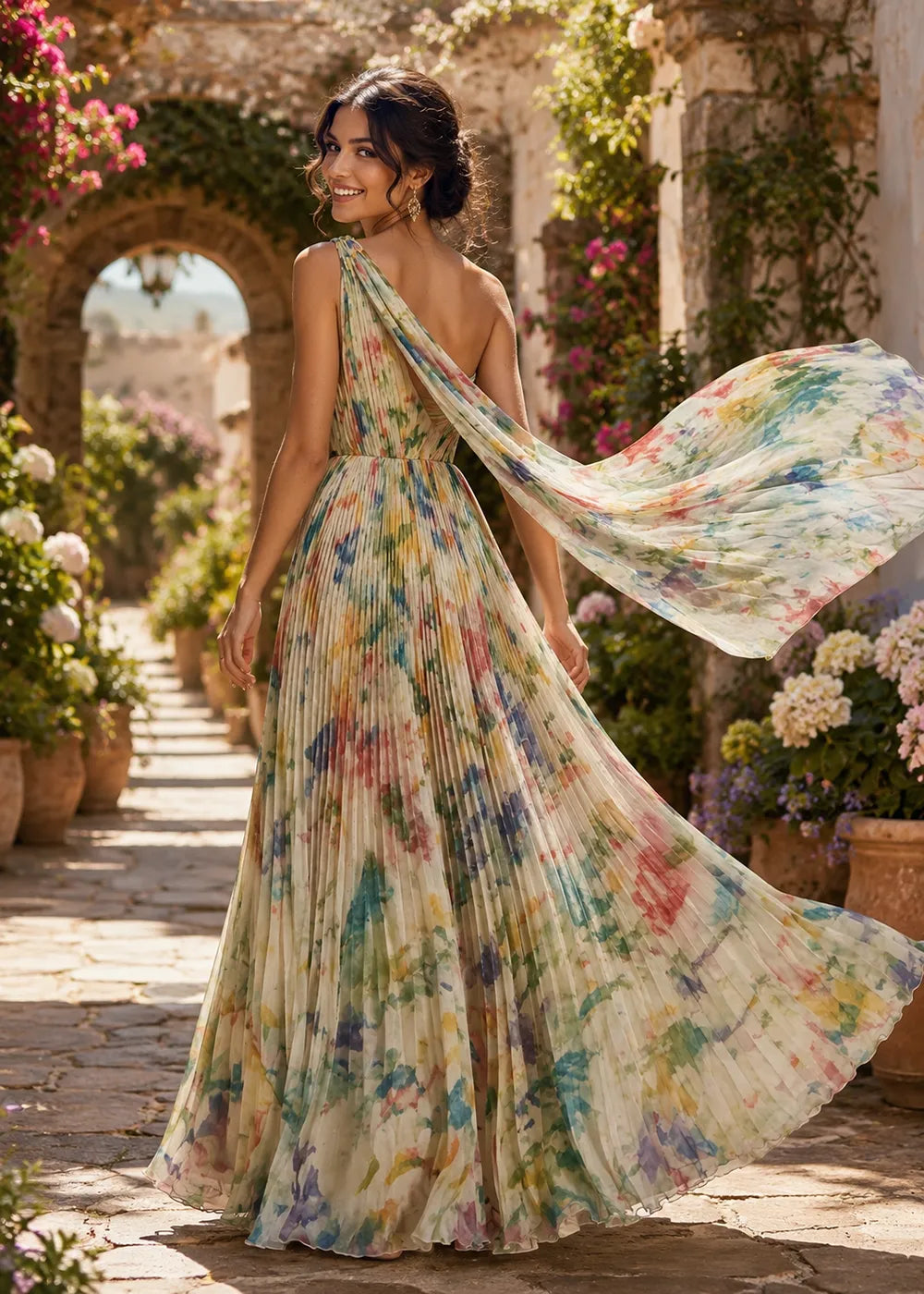 Ethereal One Shoulder Floral Formal Dress