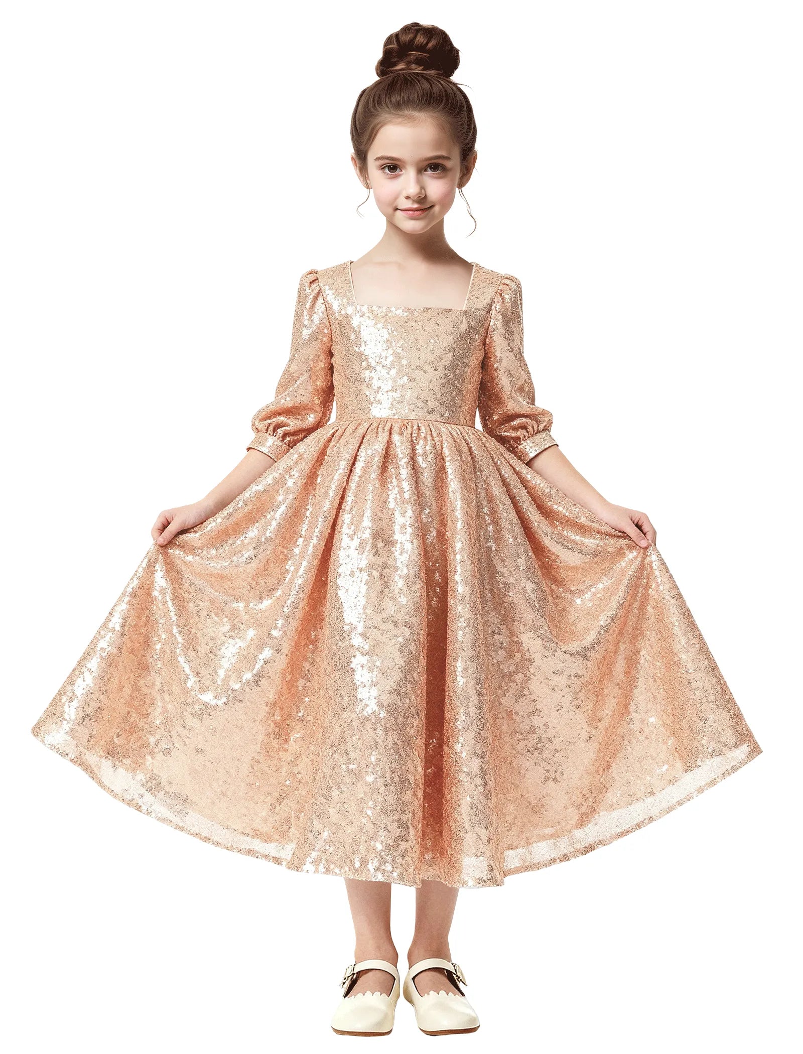 Rose Gold Sequin Flower Girl Dress for Weddings & Parties | Fynony Rose Gold Sequin Flower Girl Dress for Weddings & Parties | Fynony