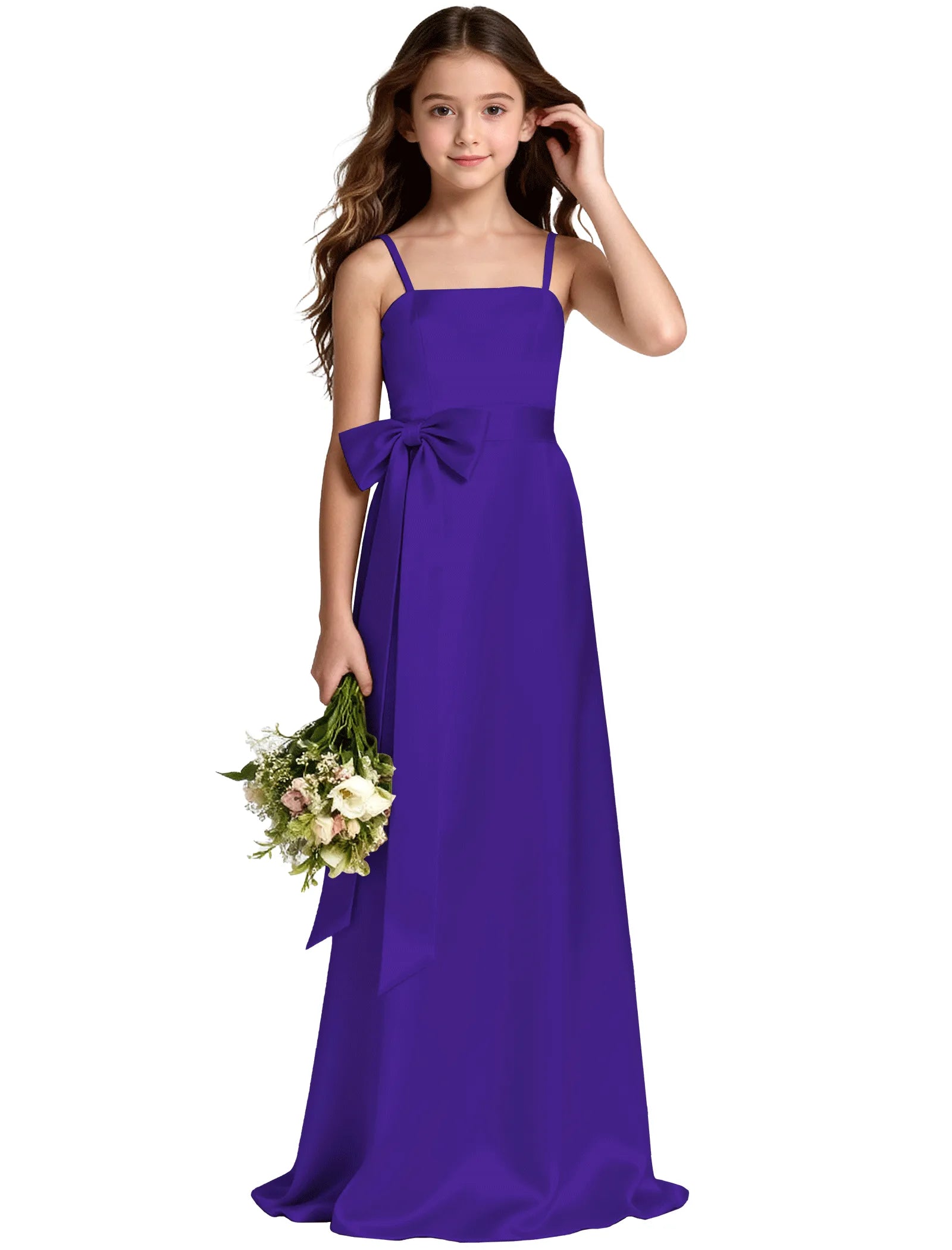 Girls Satin Spaghetti Strap Flower Girl Dress