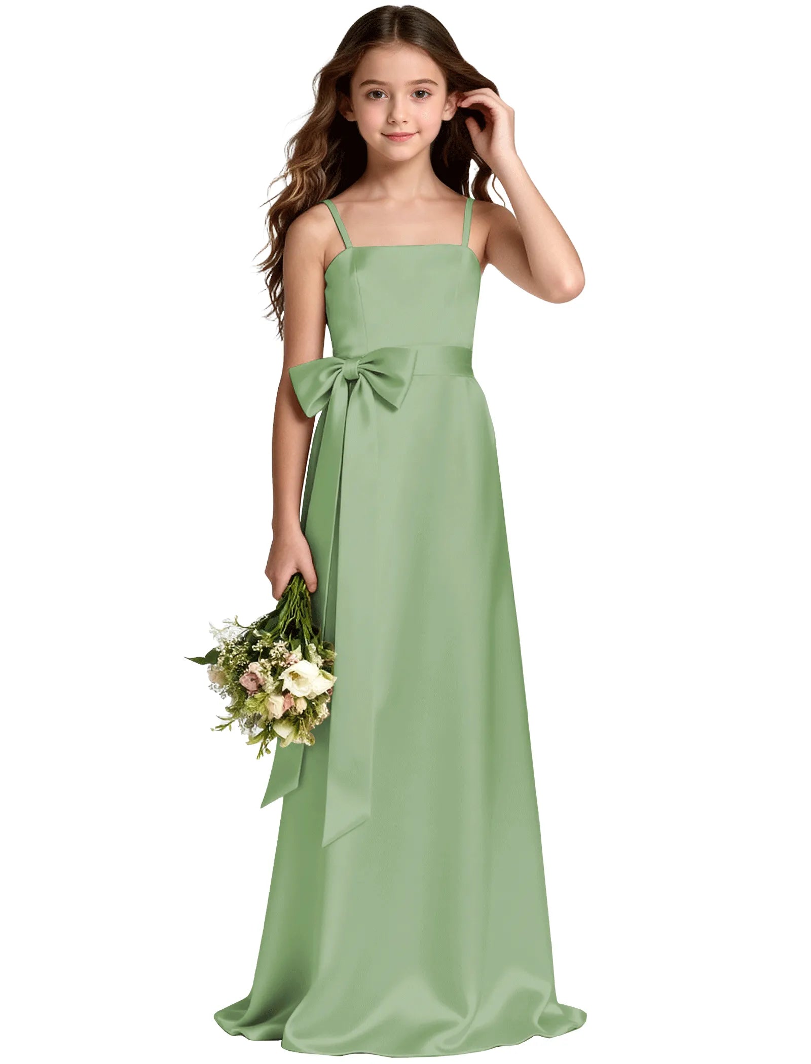 Girls Satin Spaghetti Strap Flower Girl Dress