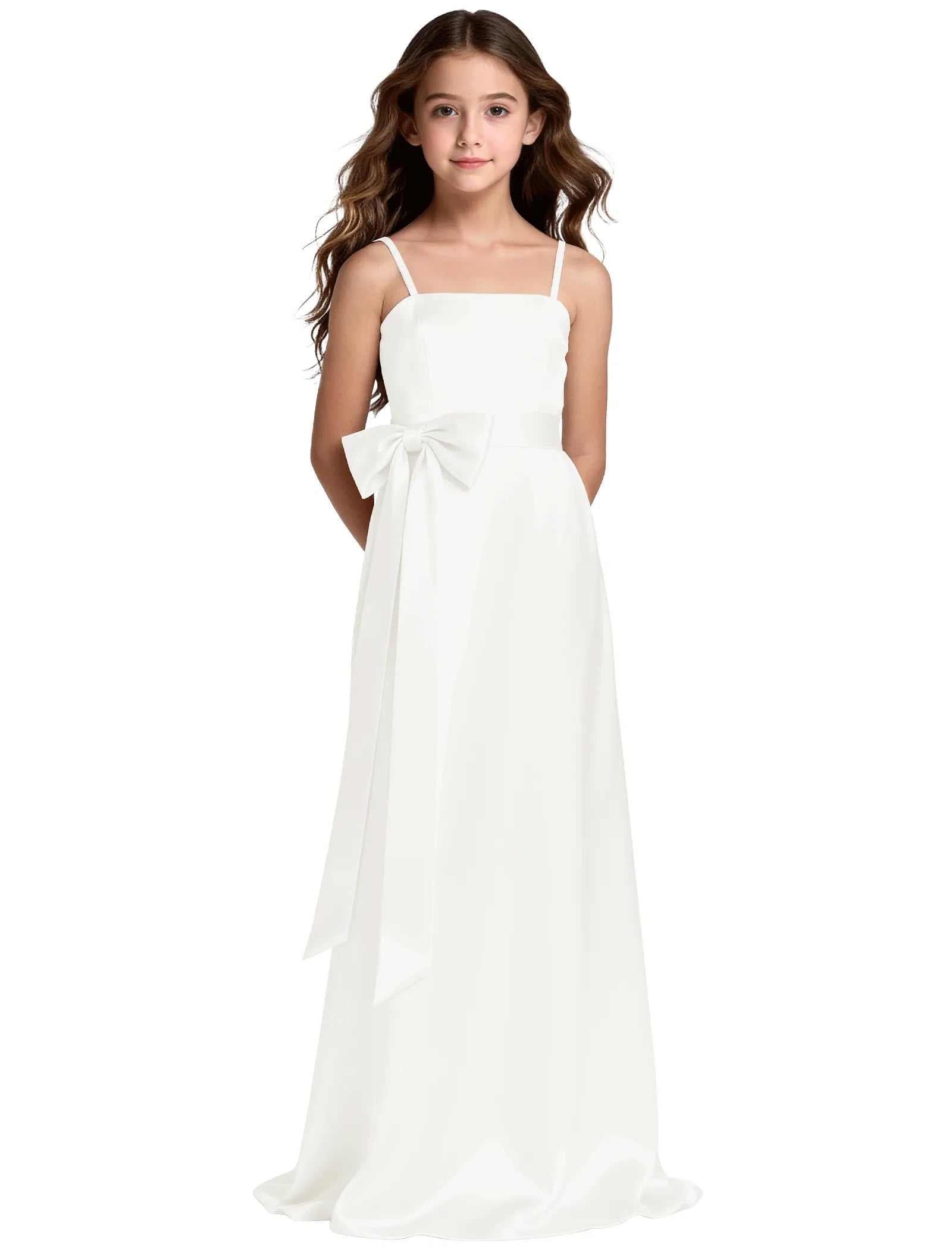 Girls Satin Spaghetti Strap Flower Girl Dress