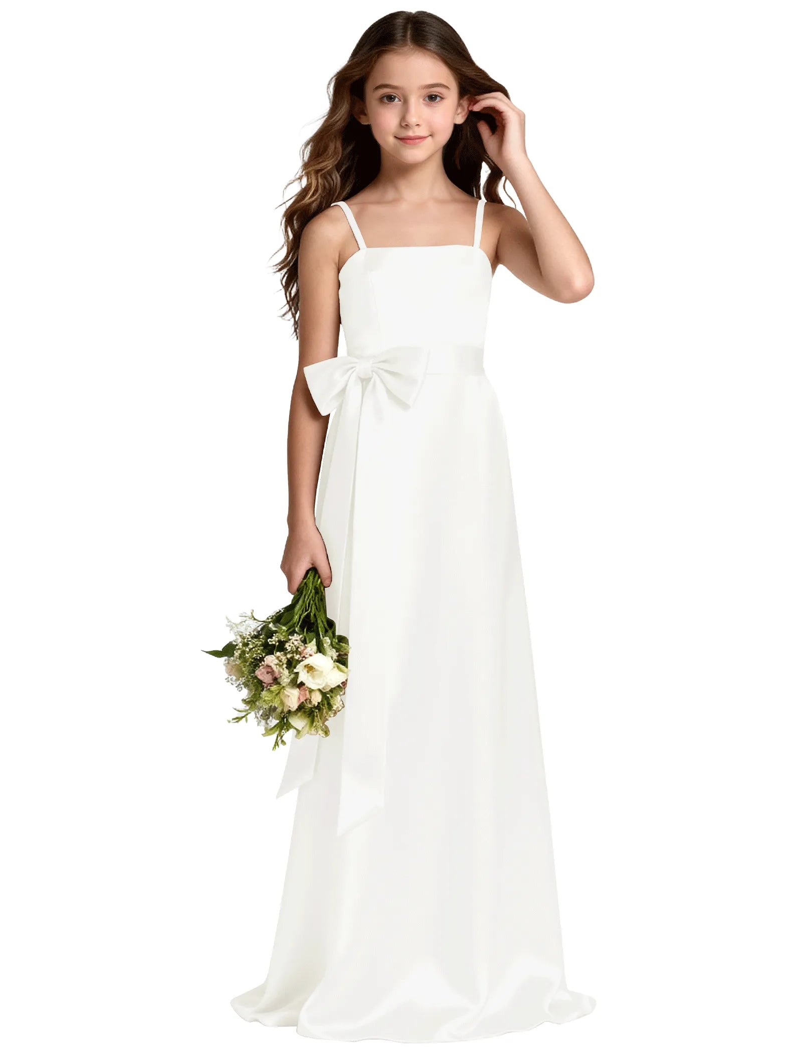 Girls Satin Spaghetti Strap Flower Girl Dress