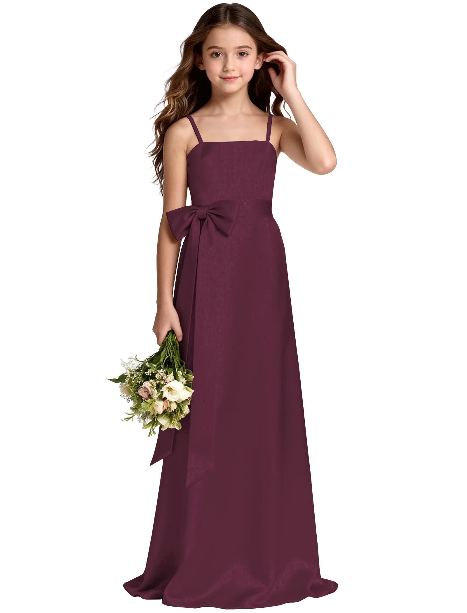 Girls Satin Spaghetti Strap Flower Girl Dress