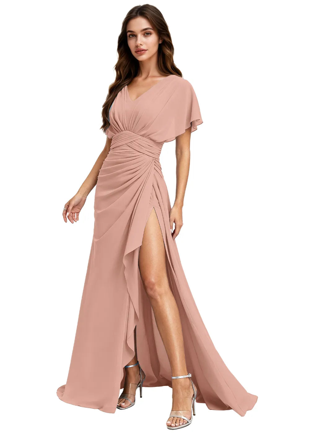 Celestia Flutter Sleeve Chiffon Gown