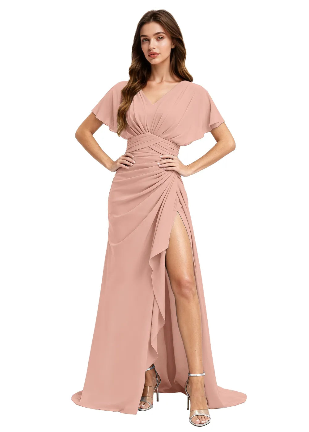 Celestia Flutter Sleeve Chiffon Gown