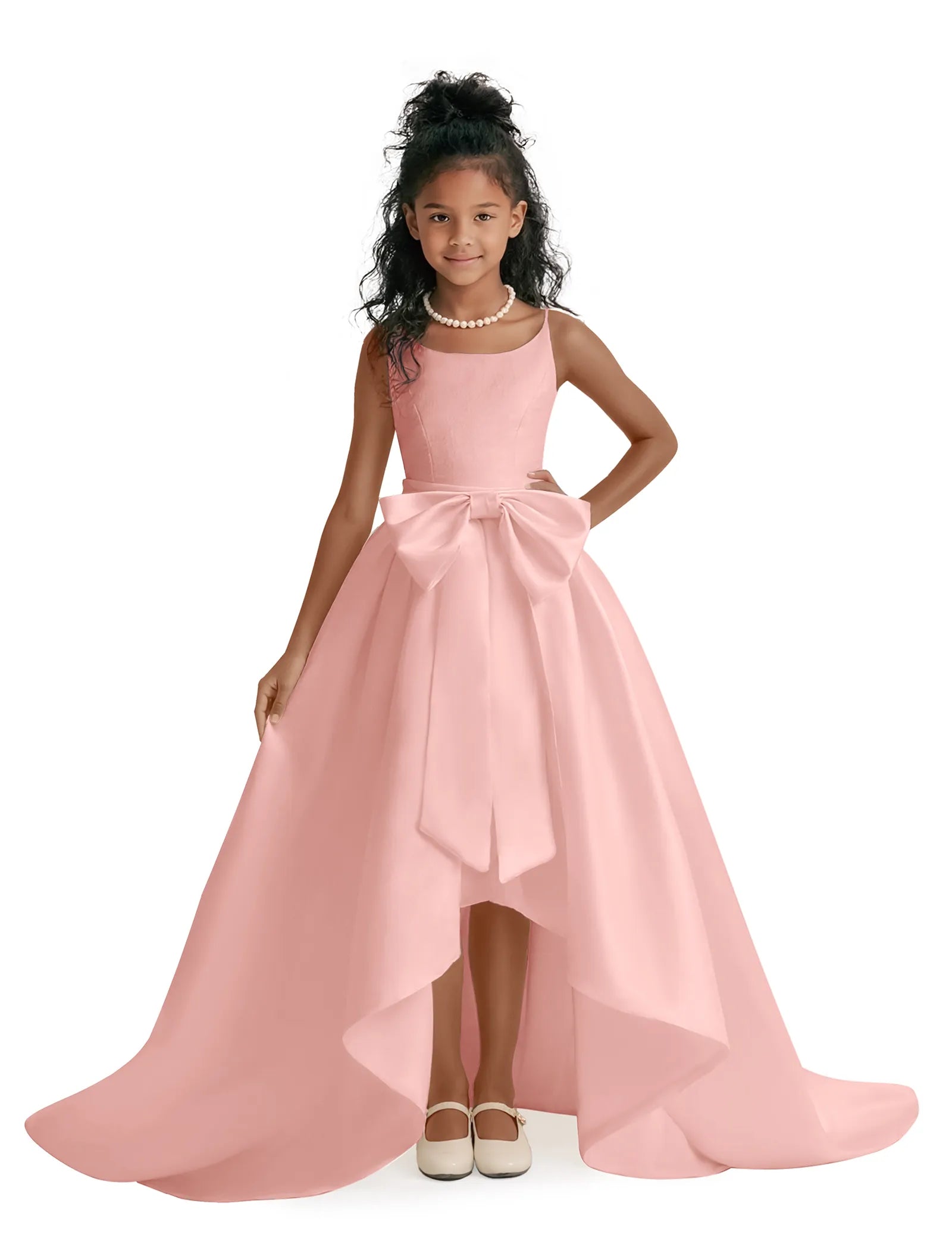 Elegant Bow High-Low Flower Girl Dress