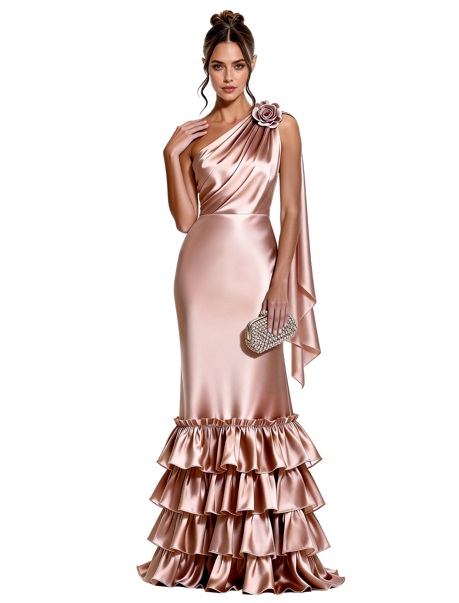 Asymmetric Formal Dress with Floral Accent