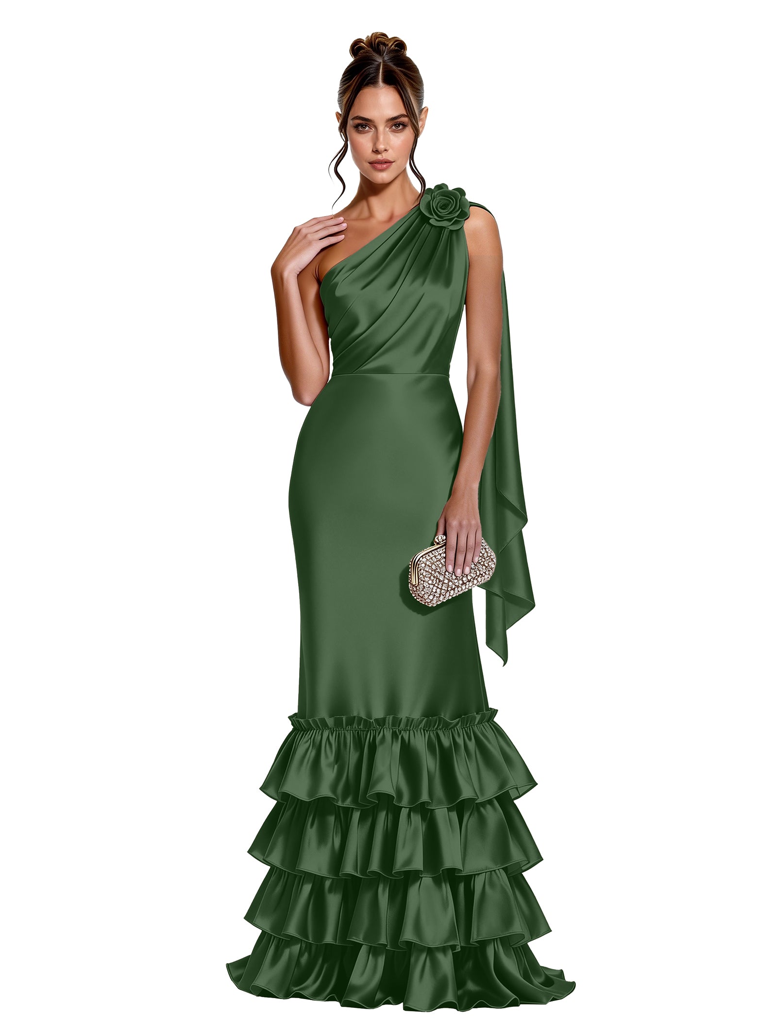 Asymmetric Formal Dress with Floral Accent