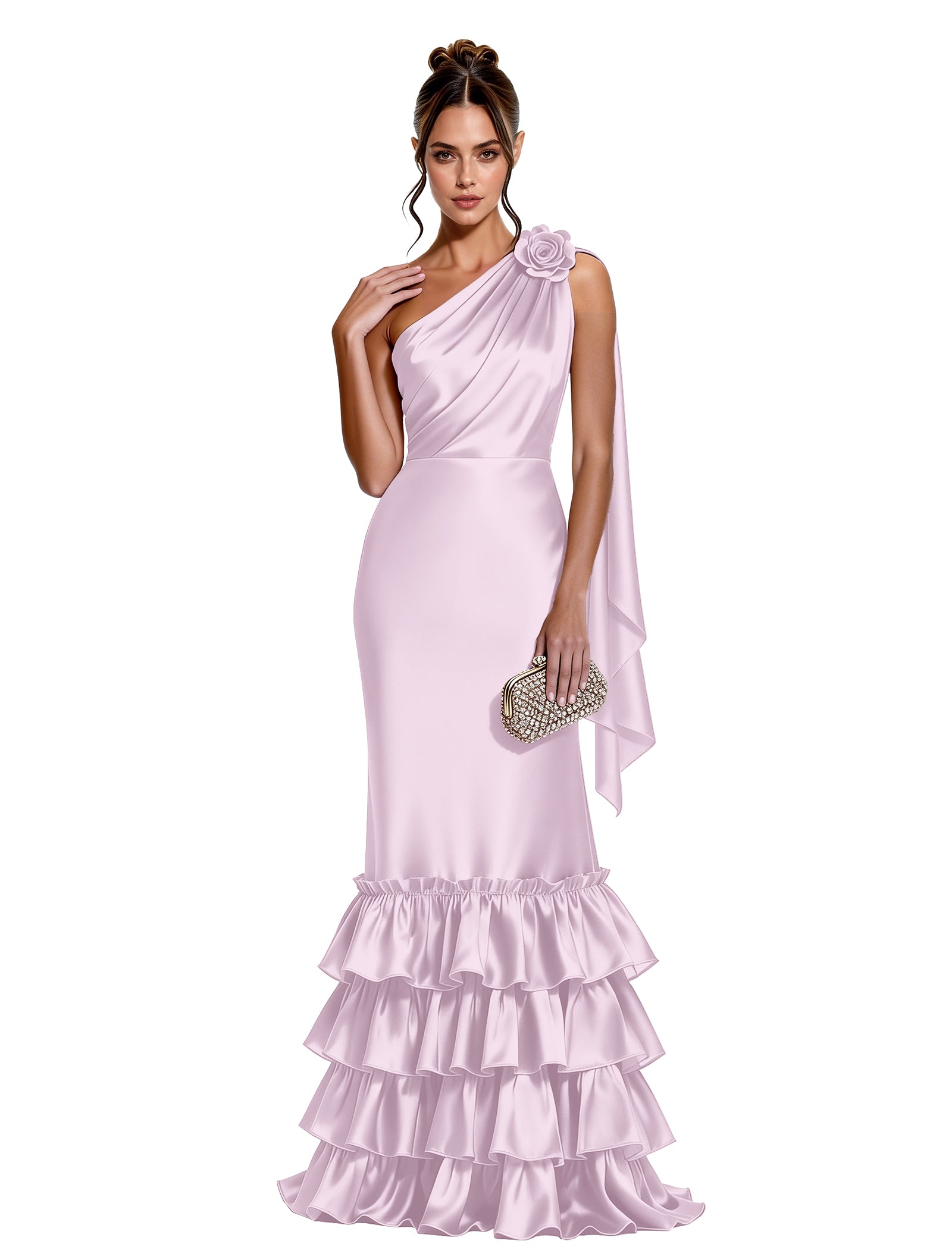 Asymmetric Formal Dress with Floral Accent
