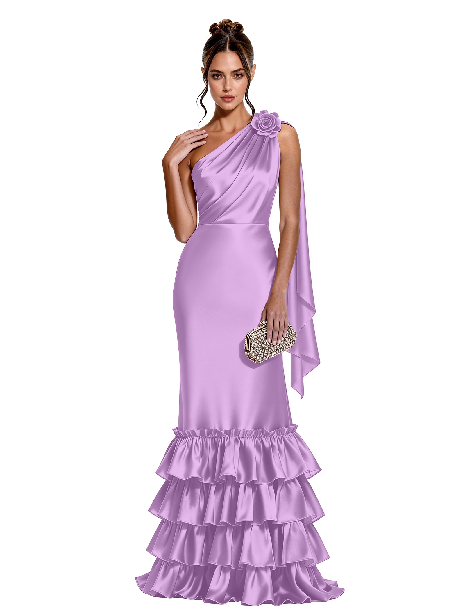 Asymmetric Formal Dress with Floral Accent