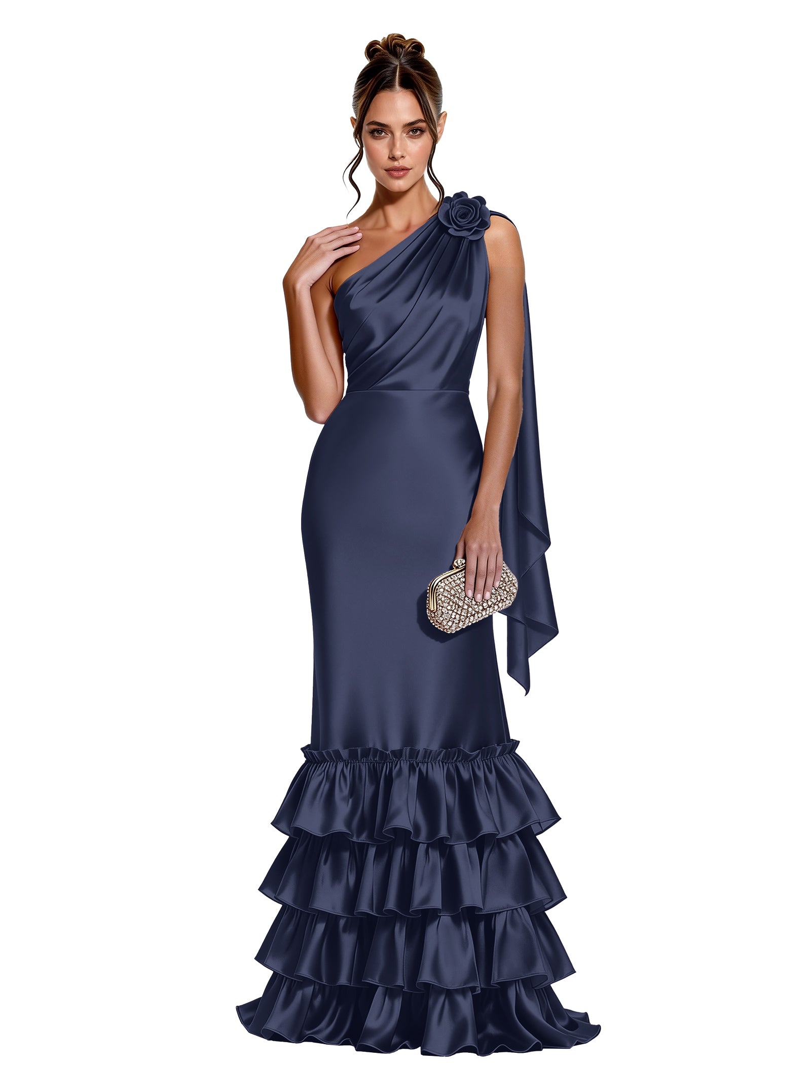 Asymmetric Formal Dress with Floral Accent