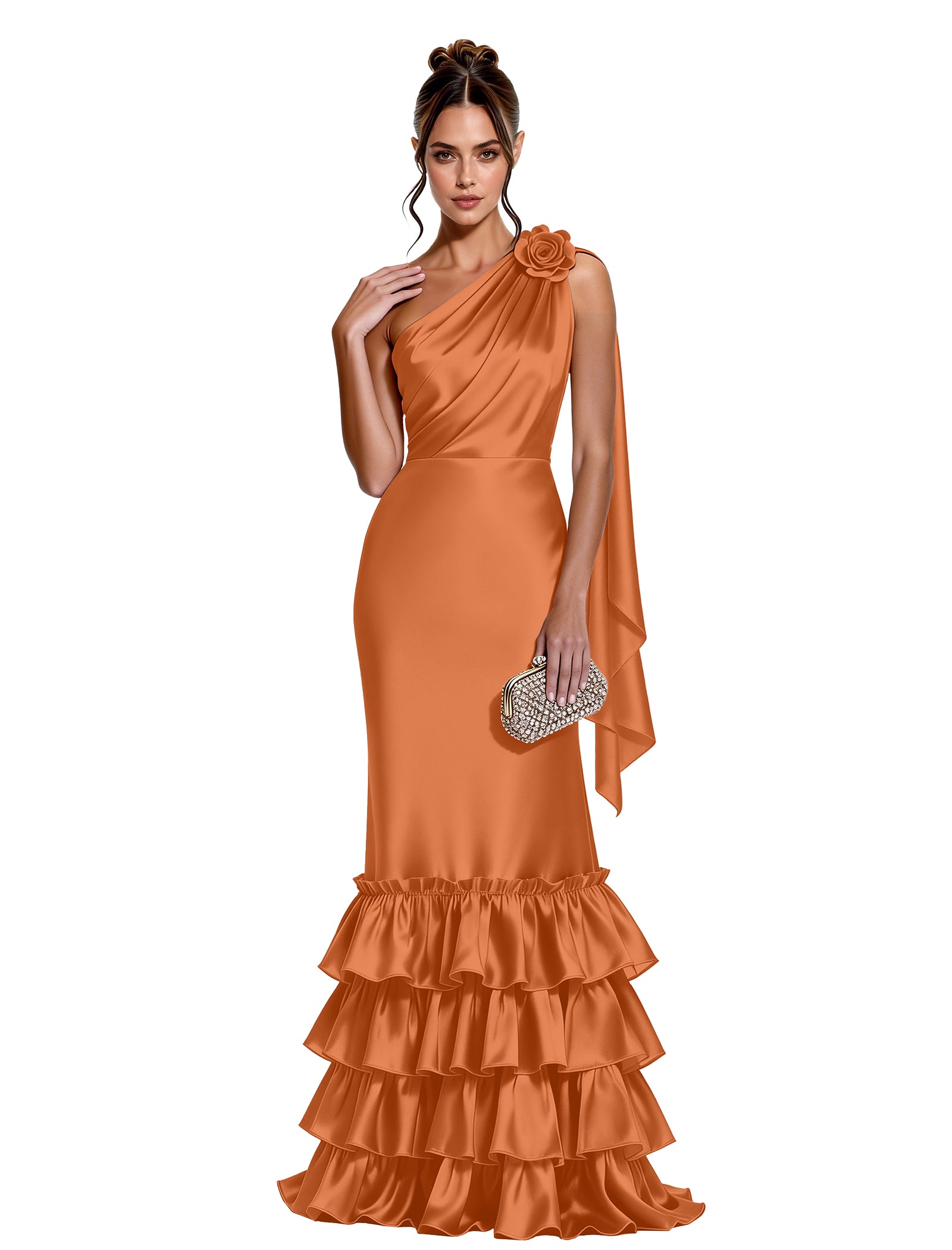 Asymmetric Formal Dress with Floral Accent